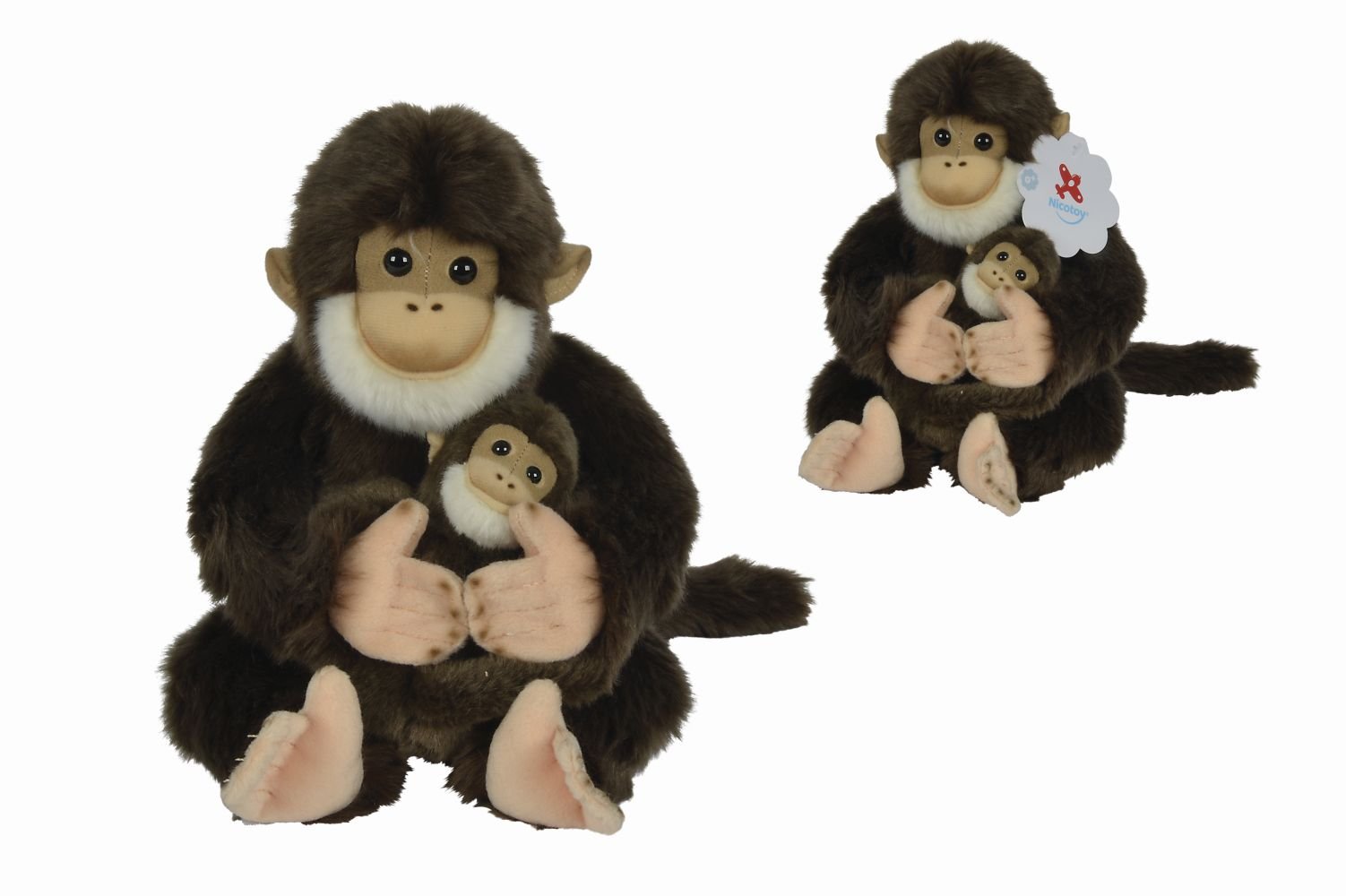 Simba Nicotoy Sitting Monkey With Baby, Brown, 25 cm