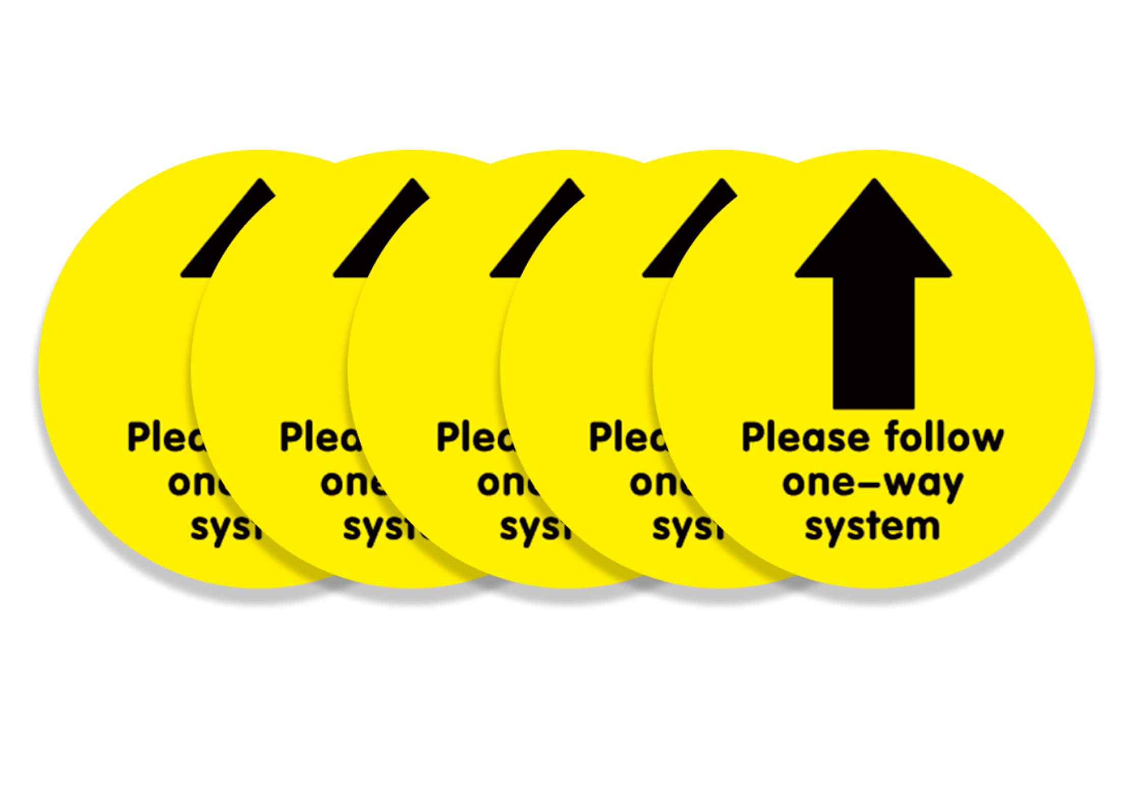 Pack of 5 Yellow One Way System Arrow Floor Sticker Safety Sign, Removable, Anti-Slip, Self-Adhesive - Please Follow One-Way System Social Distancing Sign (220mm x 220mm) (5)