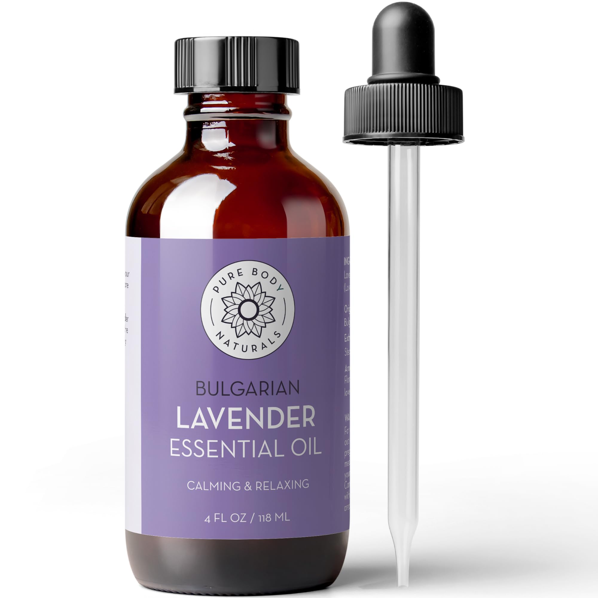 Bulgarian Lavender Essential Oil by Pure Body Naturals, 4 Fluid Ounce - 100% Pure, Independently Tested, Therapeutic Grade Lavender Essential Oil for Diffuser Aromatherapy