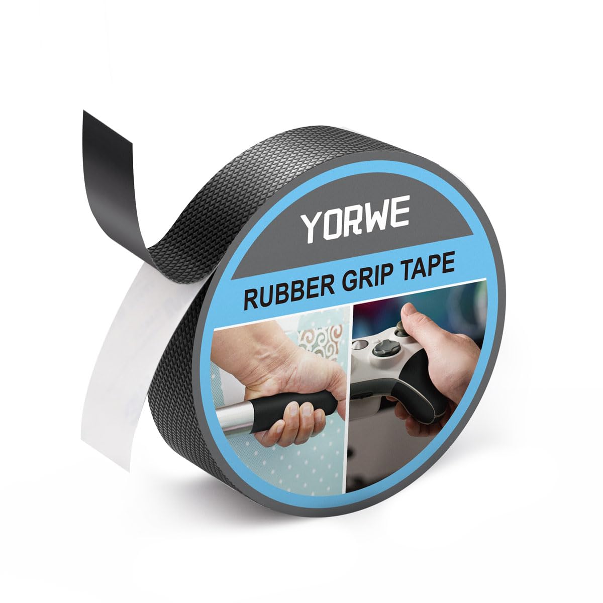 Yorwe Rubber Grip Tape, Ultra-Thin Strong Adhesive Anti-Slip Waterproof Heat Resistant Wear-Resistant Cushion Pad, Making Handles or Contact Surfaces Safer, with Grip and Comfort (Black, 2.5CM x 3M)