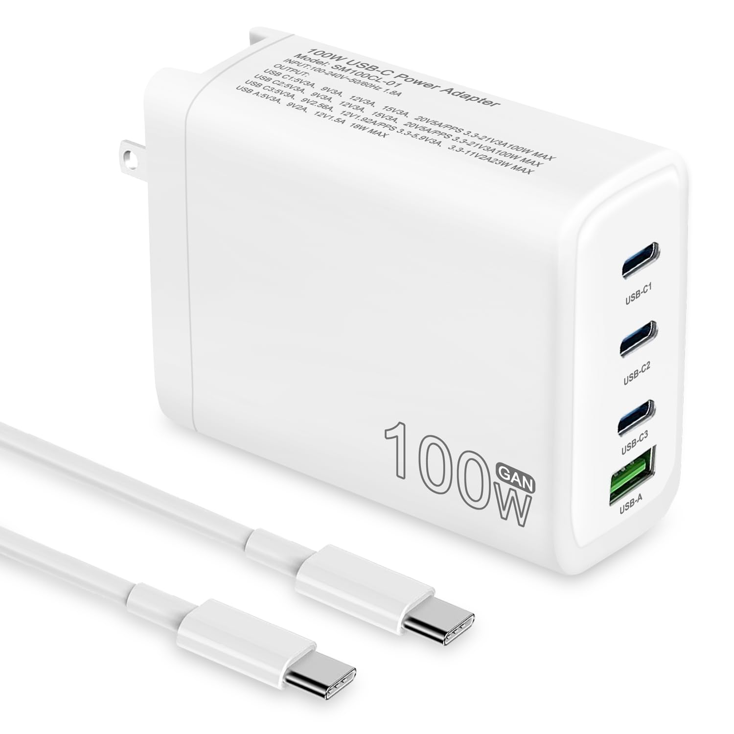 100W USB C Charger, 4-Port PD USB Power Adapter, GaN USB C Charger,Fast Charging Station,Compatible with Mac Book Pro/Air, iPad, iPhone 14 Pro, Galaxy S23 Ultra, Steam Deck, Dell XPS, Google Pixelbook