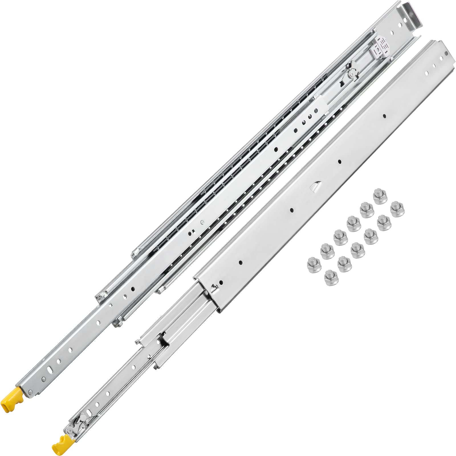 VEVORDrawer Slides with Lock, 1 Pair 60 inch, Industrial Drawer Slides up to 500 lbs Capacity, 3-Fold Full Extension, Ball Bearing Lock-in & Lock-Out, Side Mount