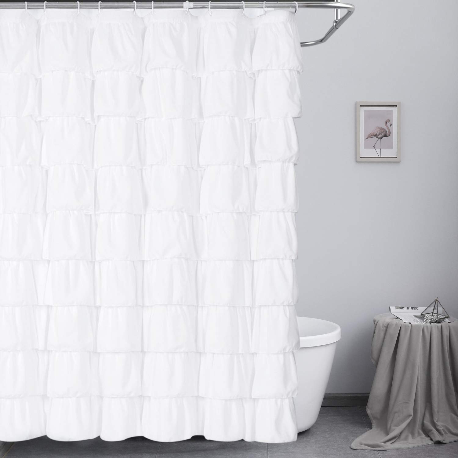 Ameritex Ruffle Shower Curtain Fabric | Soft Polyester, Decorative Bathroom Accessories for Men & Women | Vintage, Elegant, Classic | Great for Showers & Bathtubs |Large Size, White 72" x 72"