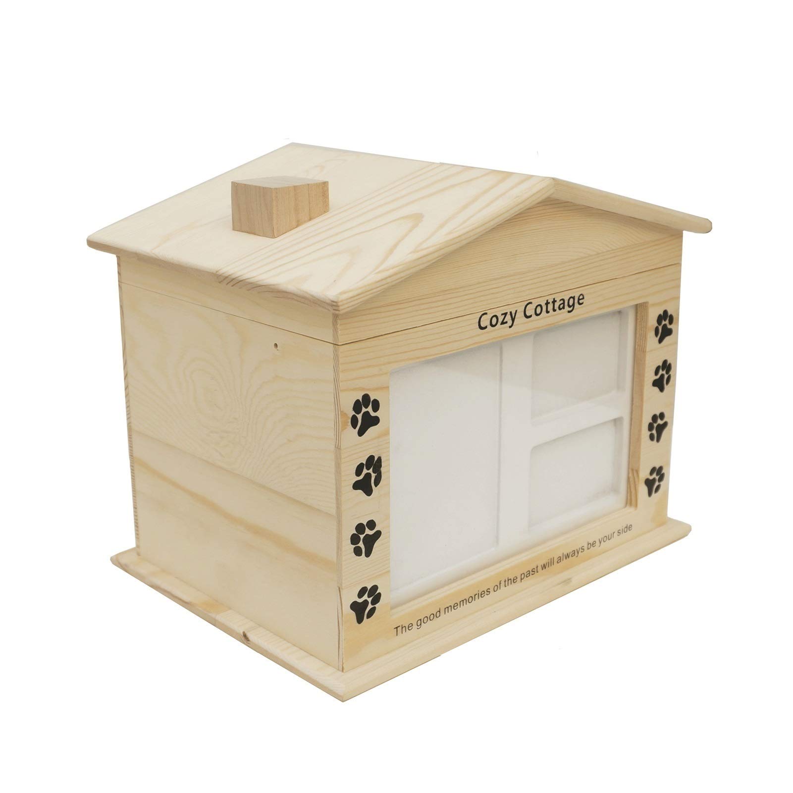 Cozy Cottage Wooden Pet Urns Cremation Urn, Pet Paw Print Souvenir Photo Frames Ashes Memorial Boxes Funerary Caskets Supplies Pet for Dogs and Cats Hand - Carved Keepsake