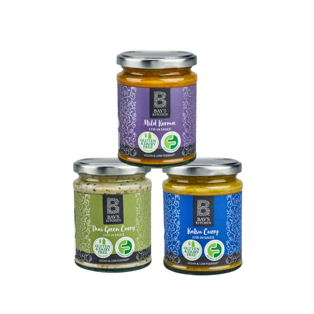 Bay's Kitchen Stir-In Curry Cooking Sauce Best-Sellers 3 Sauce Selection - Gluten-Free and Dairy-Free Katsu Curry Cooking Sauce, Thai Green Curry Sauce and Mild Korma Curry Cooking Sauce