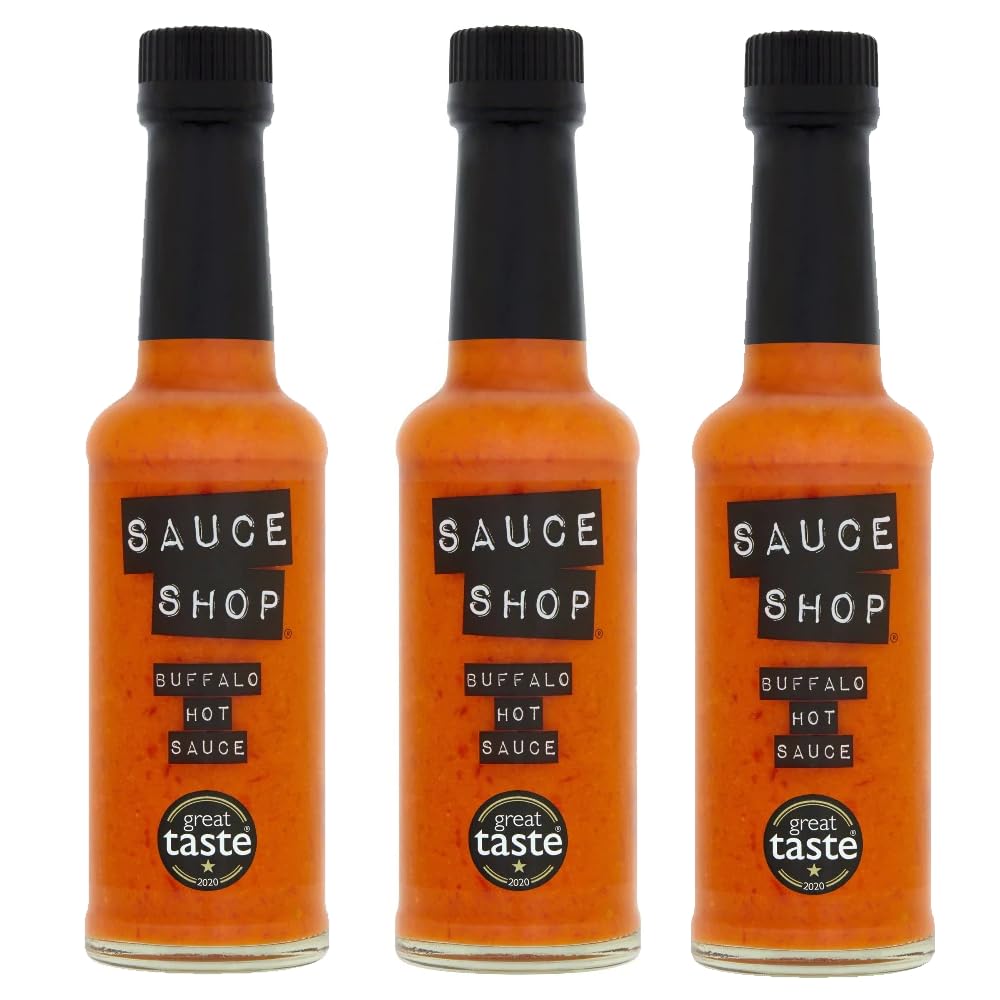 Sauce Shop - Buffalo Hot Sauce Pack of 3 - Perfect for Fried Chicken - Jalapeno and Habanero Peppers - Gluten Free Spicy Sauce - 3 x 150ml Glass Bottles