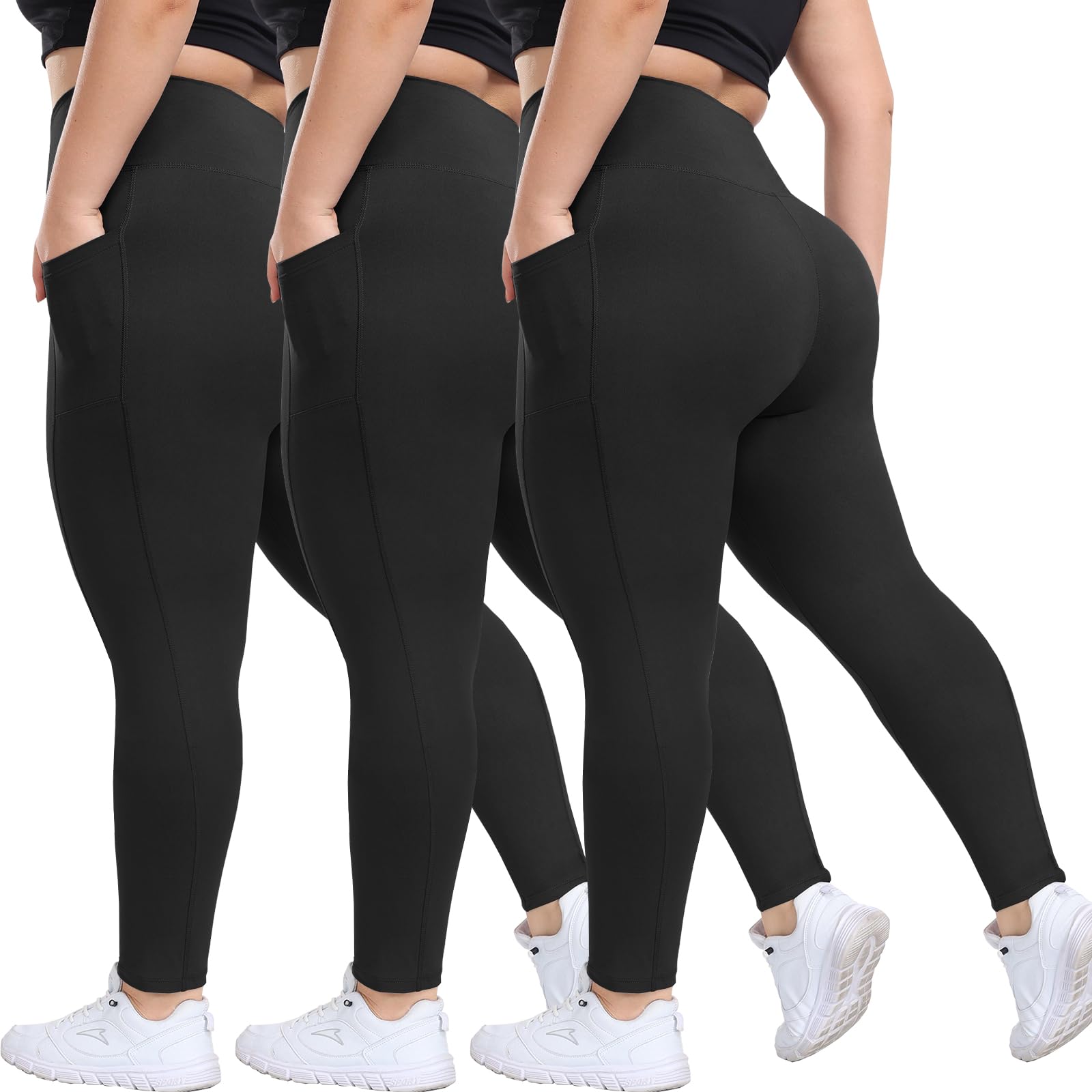 HLTPROHigh Waist Yoga Pants for Women - Tummy Control 4 Way Stretch Yoga Leggings with Pockets for Workout, Running