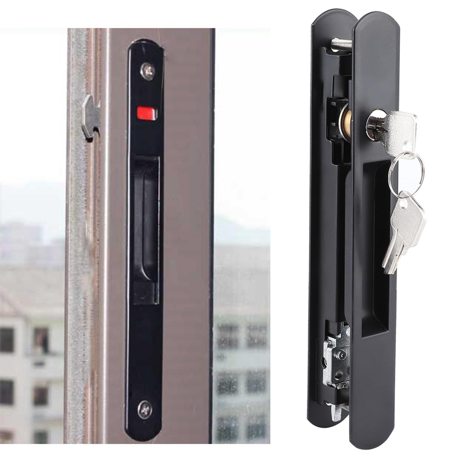 Diyeeni Single Double Sided Sliding Door Lock, Window Hook Lock with 2 Key, No Rust Door Accessories, Modern and Simple