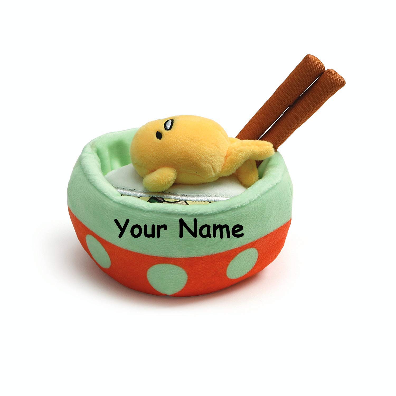 Personalized Gudetama Lazy Egg Noodle Bowl Plush Stuffed Animal Toy - 4.25 Inches