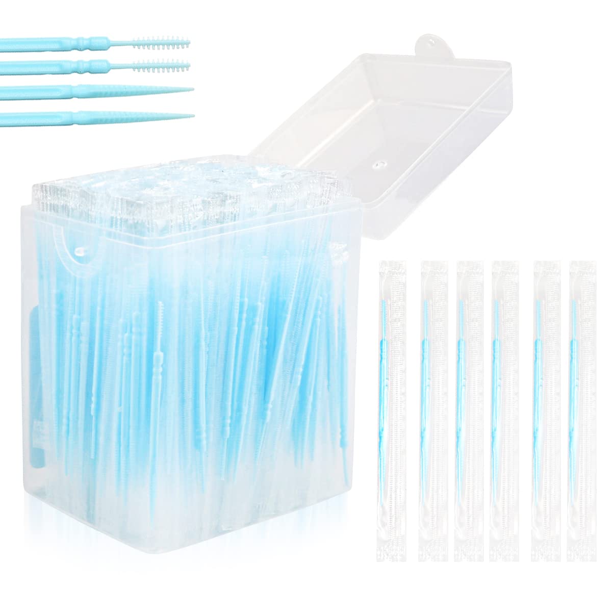 FERCAISH 400Pcs Disposable Individually Packaged Double Head Dental Floss Interdental Toothpick, Plastic Brush Teeth Stick Oral Care Toothpicks Teeth Cleaning Tool