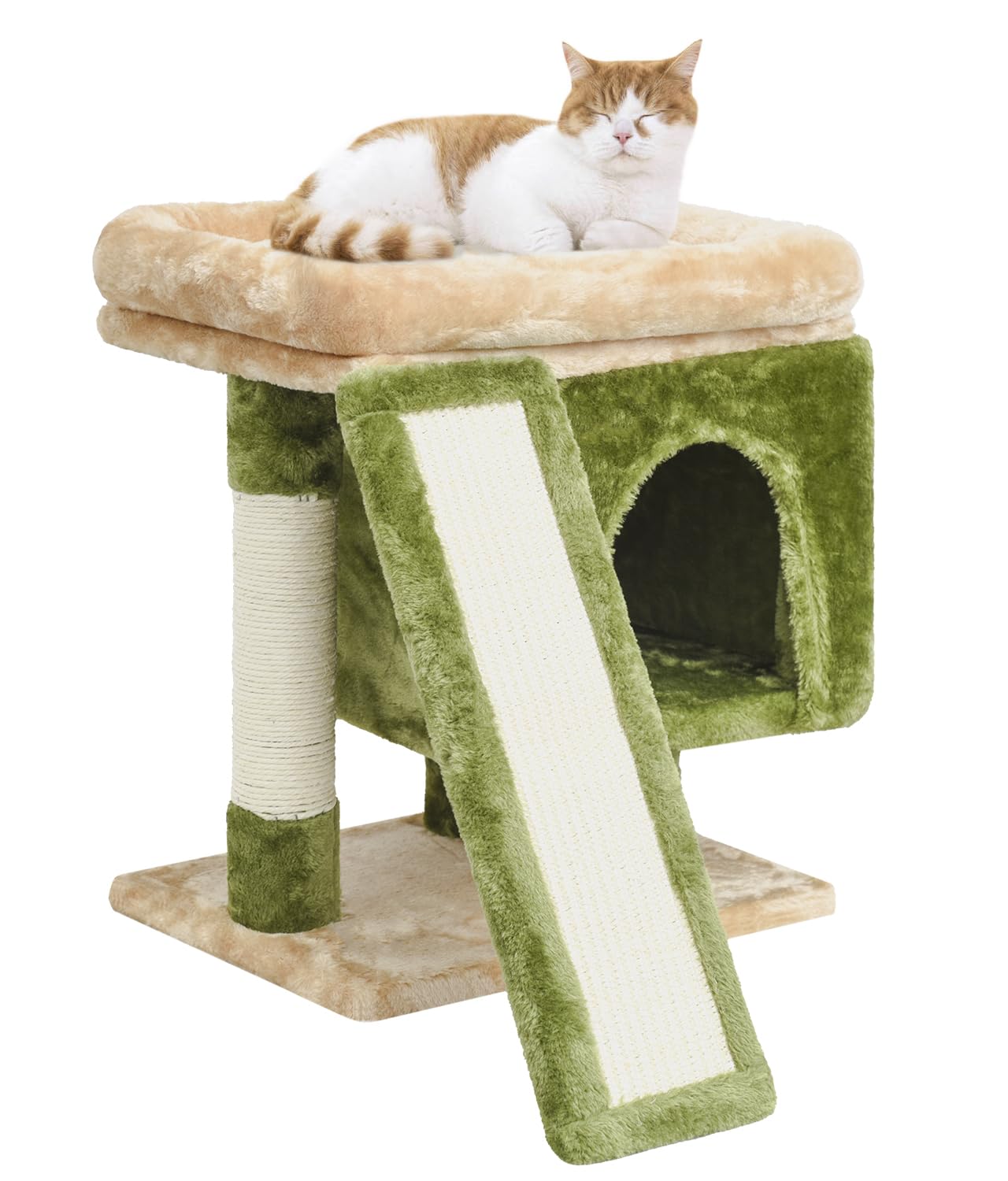 SYANDLVYSmall Cat Tree for Indoor Cats, Cat Tower with Scratching Post, Modern Activity House for Large Cats, Condo with Board, Kittens Cave