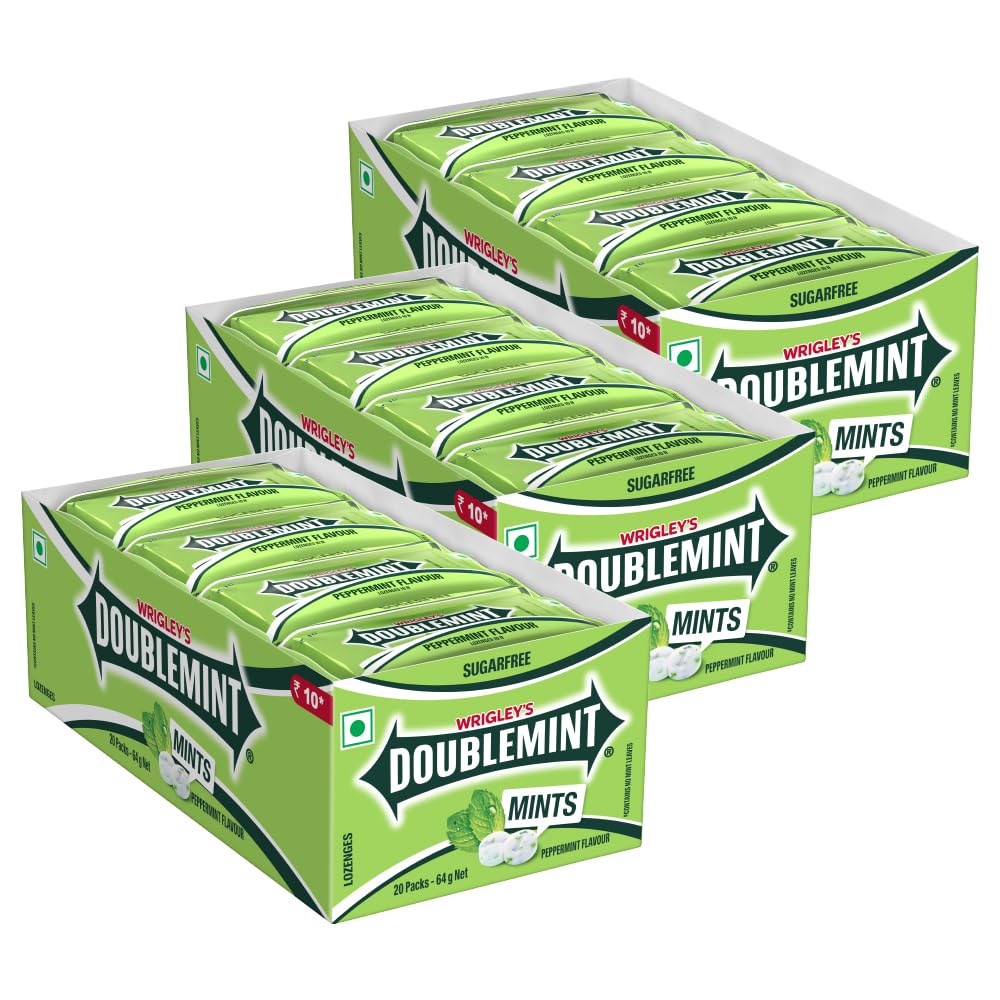 Doublemint Sugarfree Mints Sleeve Box | Peppermint Flavour Chewing Gum | Mint Gums for Instant Freshness | 20 Sleeves per Box | 64 g | Pack of 3