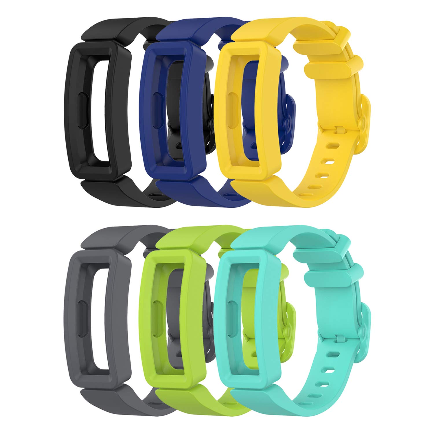 6-Pack Bands Compatible with Fitbit Ace 2 Replacement Strap for Kids (Black, Night Sky, Neon Yellow, Gray, Green, Teal)