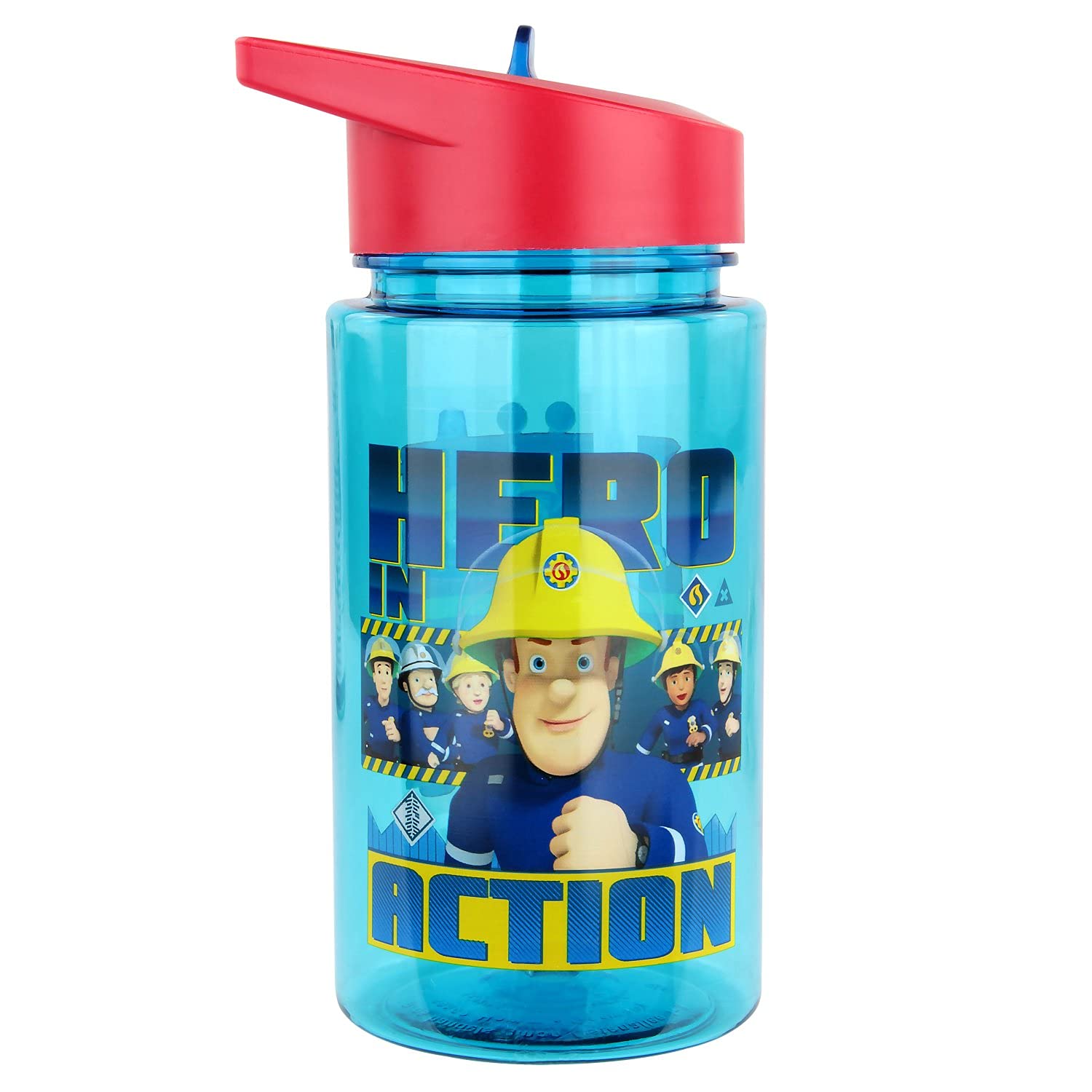 p:os 27264 27264088 Fireman Sam Drinking Bottle, Transparent with Straw, Approx. 450 ml, Polypropylene, Model 2