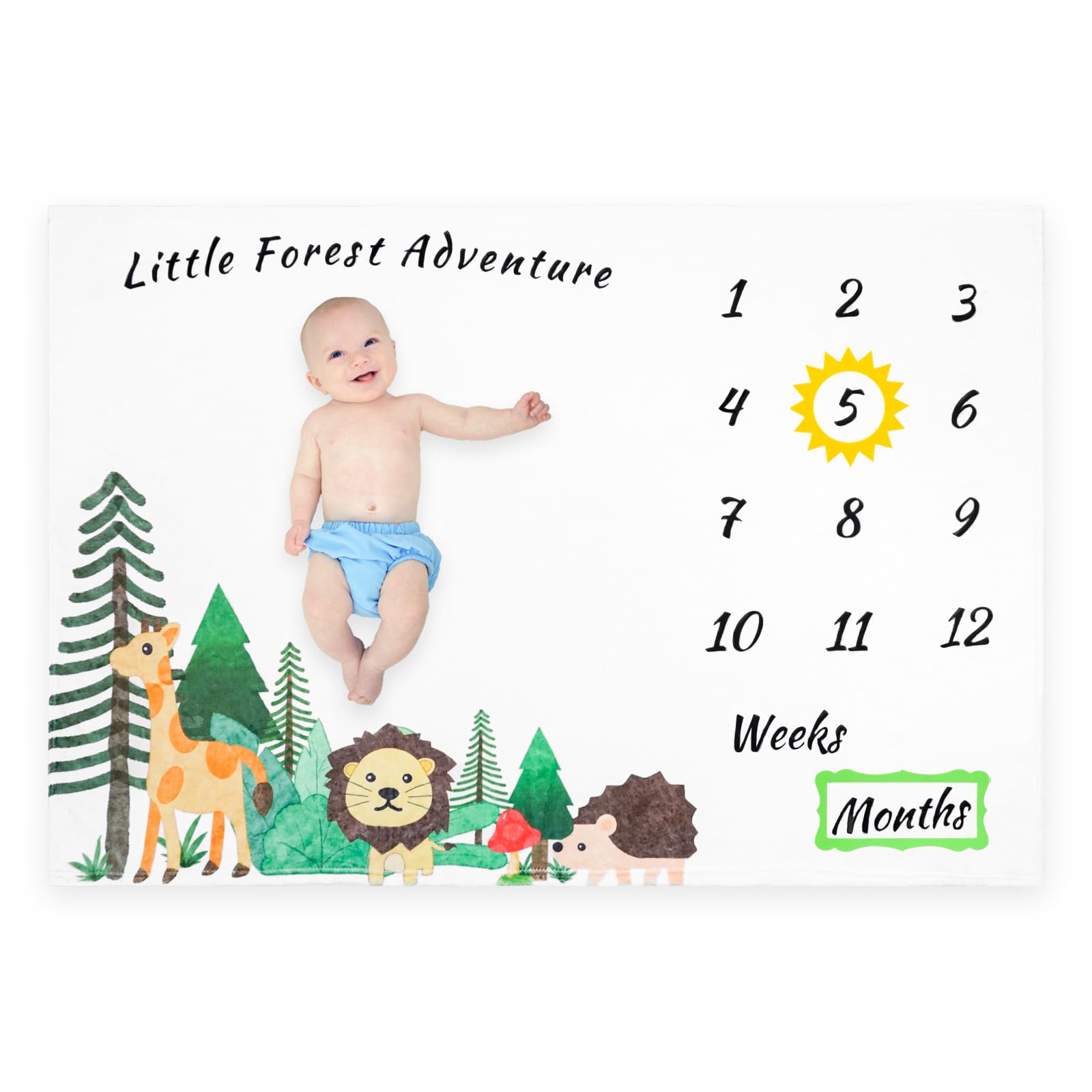 Mction Life Baby Milestone Blanket Monthly for Girl Boy Unique Growth Chart First Year Calender Woodland Mountain Blanket Newborn Photography Props Shower Gifts 60x40''