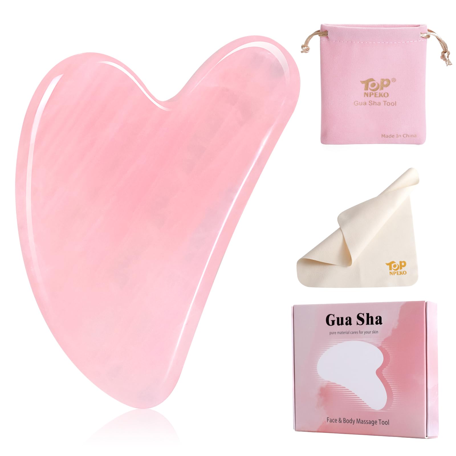 TOPNPEKOGua Sha Facial Jade Tool, Natural Rose Quartz Gua Sha Scraping Anti-Ageing Massage Stone to Reduce Swelling, Lymphatic Drainage and Facial Tension