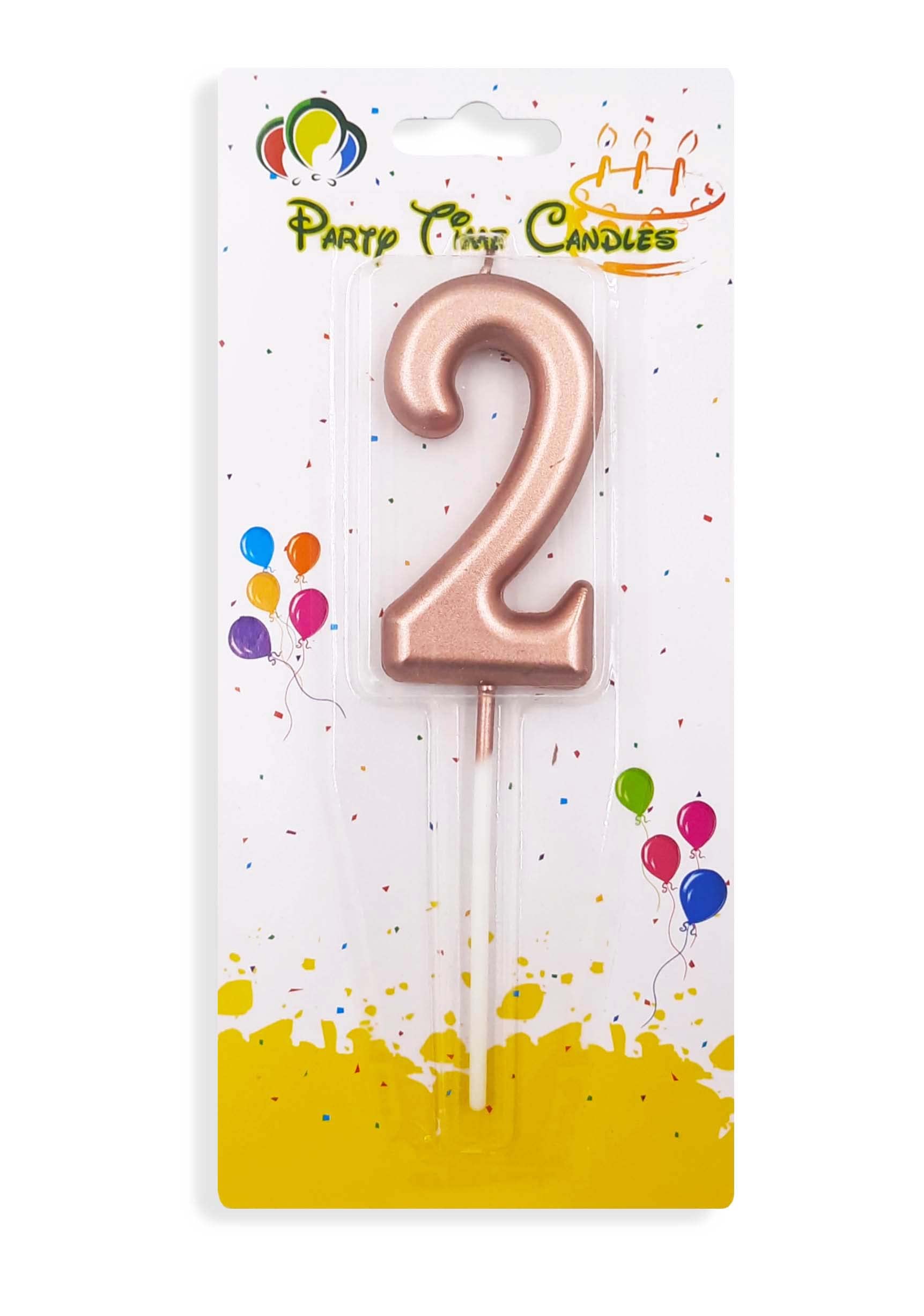 PARTY TIME - #2 Rose Gold Birthday Number Candles, Matte Numeral Candles Cake Topper Decoration for Birthdays, Weddings, Reunions and Theme Party