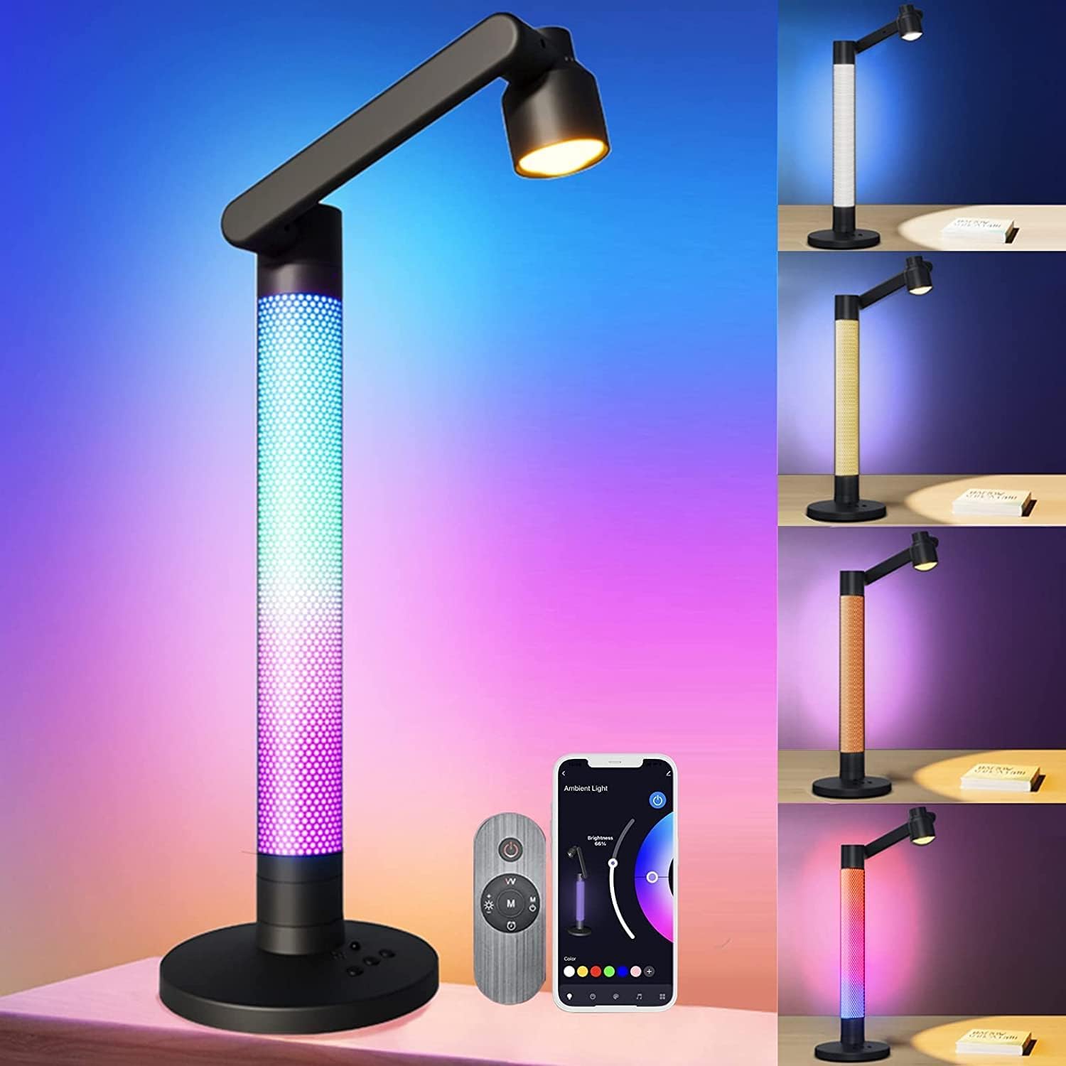 LUXONIC Smart RGB Table Lamp, LED WIFI, Desk lamp with 360°Adjustable Design and rechargeable, App Voice and Remote Control, Music Sync & Dynamic Scene Mode, for Bedroom,Gaming Room, Reading