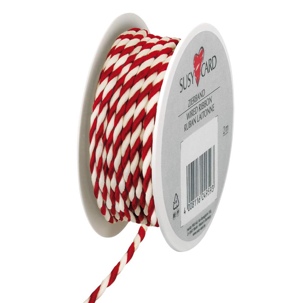 Susy Card 40003542 Christmas Cord, 2MX3 MM Lido, Small Textile Cord Reel, Pack Of 1, Red/White