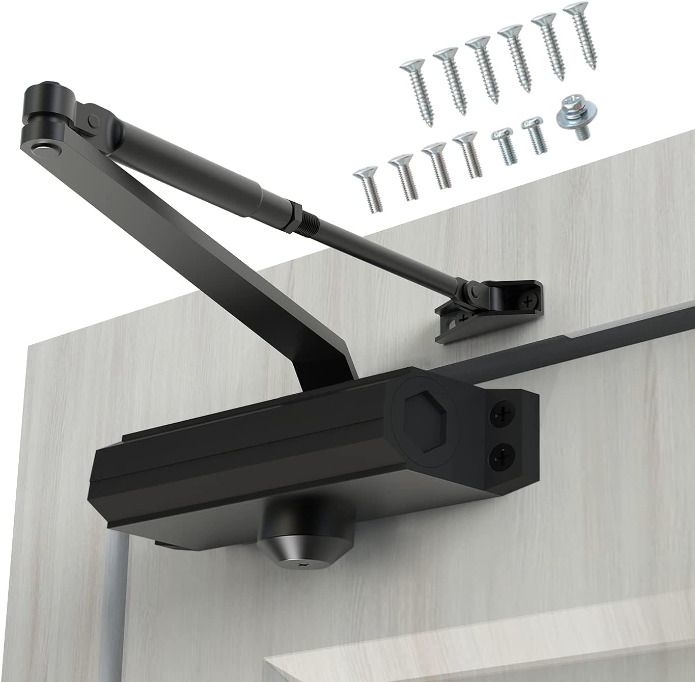 SYOSIAutomatic Door Closer Size 5 Suitable for Door Weight 85~105kg Spring Hydraulic Door Closer Aluminum Alloy Material Heavy Duty Easy Installation H-1322/H-1683/H-1883 (GK-1883(Size 5), Black)