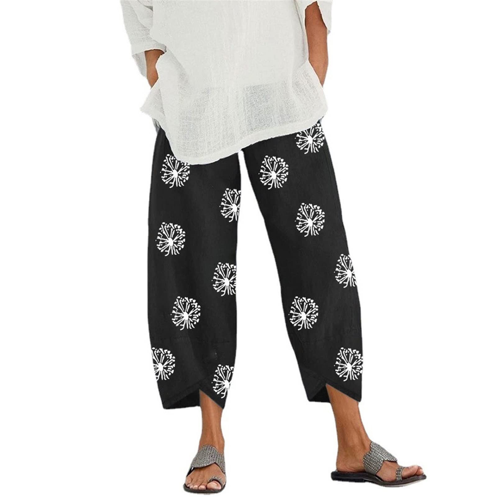 HRTLSSHRTLSS Women's Pants نساء سروال حريم غير رسمي صيف طباعة واسعة الساق أنثى مستقيمة سراويل مريحة مستقيمة (Color : Hortel�, Size : S)