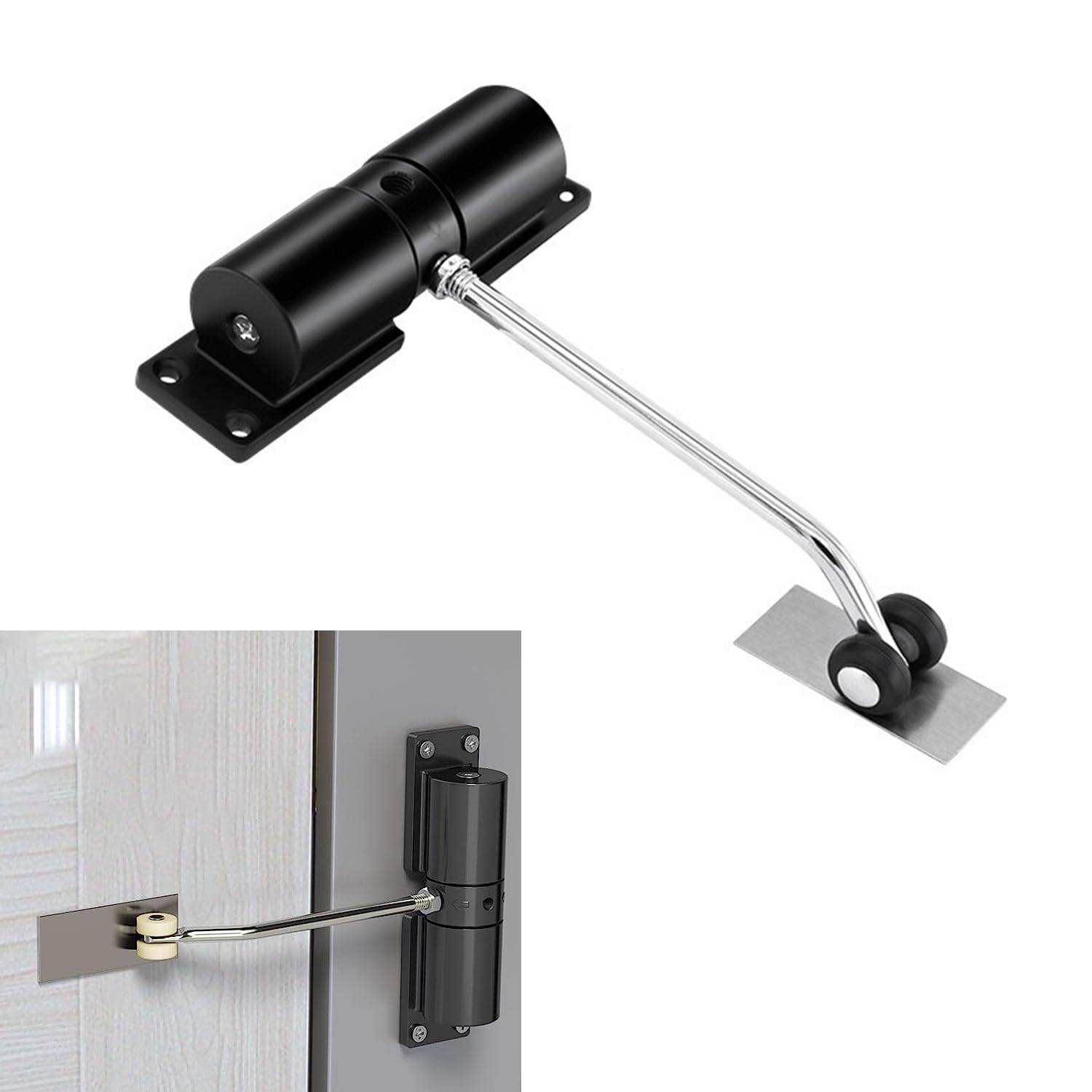 Joyzzz Automatic Door Closer, Safety Spring Door Closers, Stainless Steel Door Closing Controller for Residential Commercial Use, Automatic Sliding Door Closer for Homes (Black)