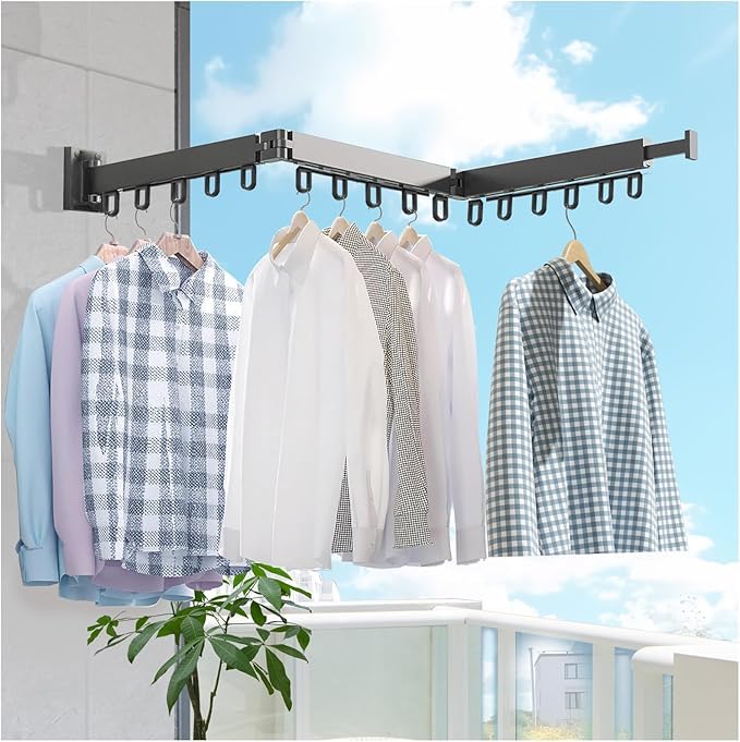 DROZIP Clothes Drying Rack Wall Mounted, Laundry Drying Rack, Retractable Clothing Rack, Collapsible Clothes Hanging Rack (Tri-Fold), Laundry, Bathroom