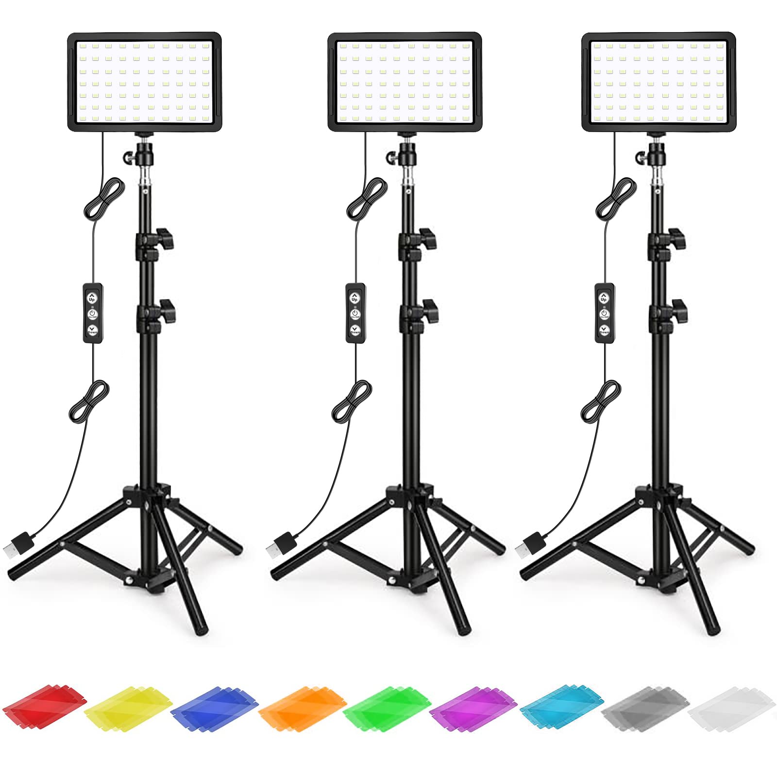 Photography Lighting Kit Dimmable 5600K USB Led Video Studio Streaming Lights with Adjustable Tripod Stand and Color Filters for Table Top/Photo Video Shooting