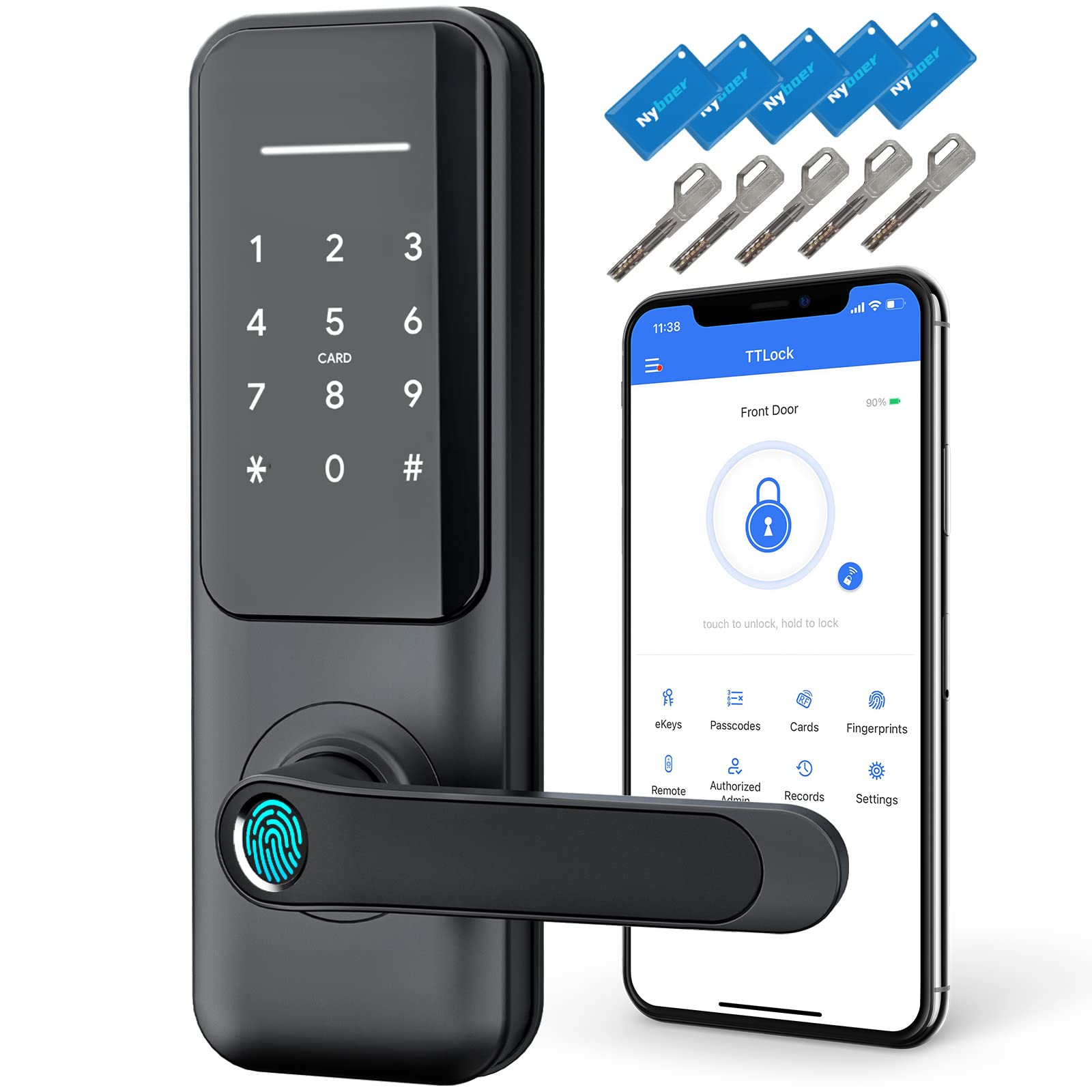 Keyless Fingerprint Smart Door Lock and Handle - Keypad Entry, Electronic Passcode for Front Door