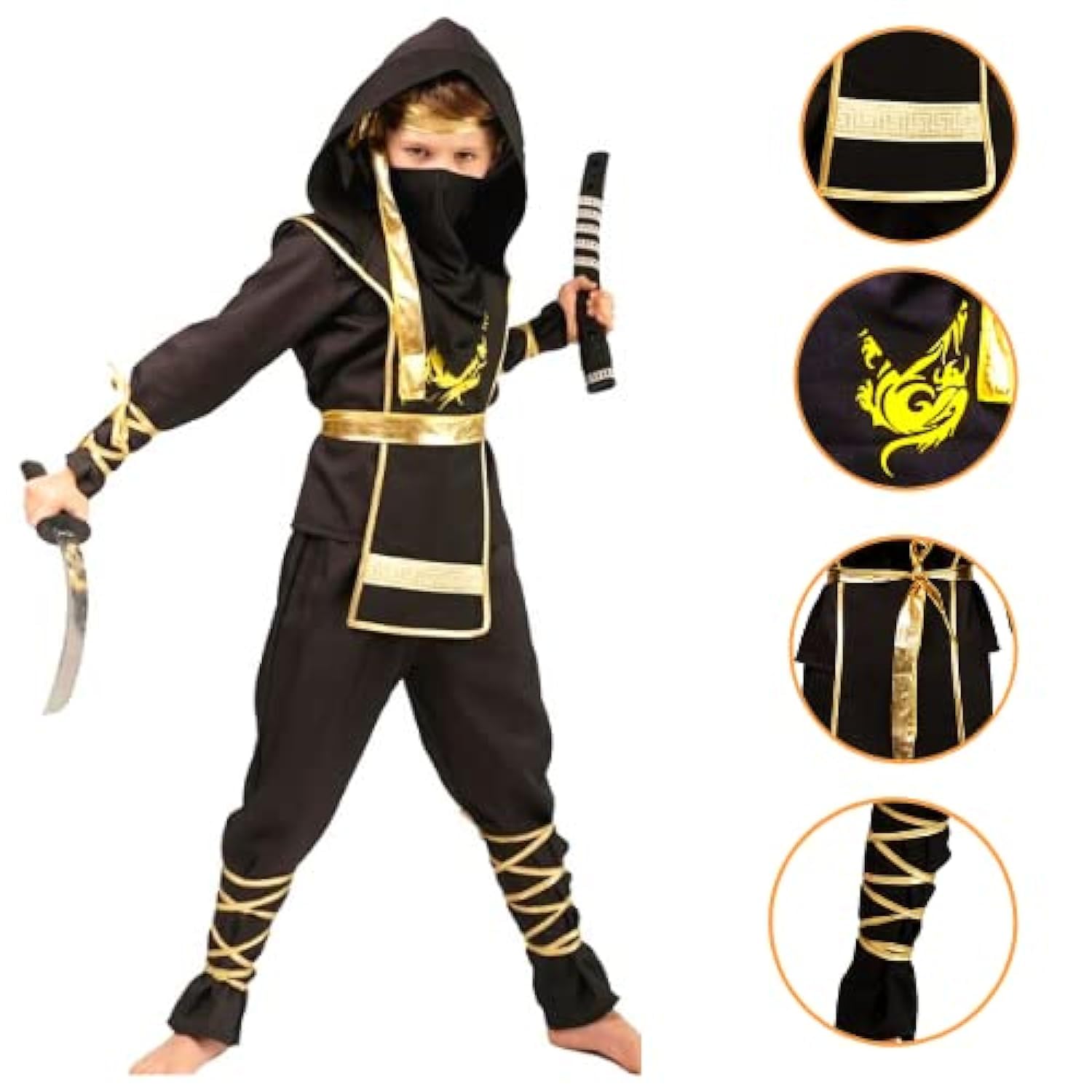 Shopzinia Golden Dragon Ninja Assassin Costume - Costume For Cosplay, Fancy Dress Party, Halloween Party, Theme Party