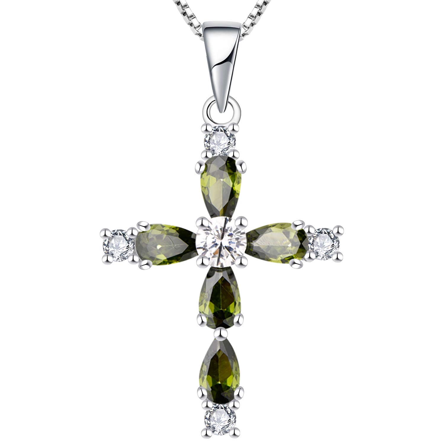 Gemstone Cross Necklace 925 Sterling Silver Created Sapphire/Ruby/Emerald/Amethyst Religious Pendant 18K White Gold Jewelry