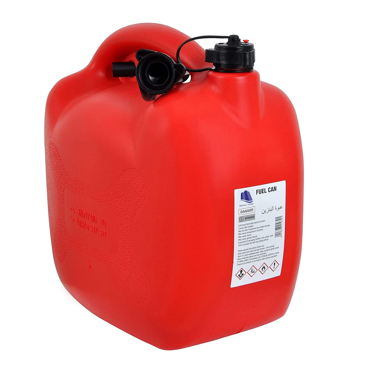 Royal ApexJerry Can PVC Fuel Can Container for Oil Petrol Diesel Storage Moving Red Cans, UN Regulations Approved Heavy Duty Backup Petrol Tanks Mount for Motorcycle SUV ATV Most Cars (5 Ltr)