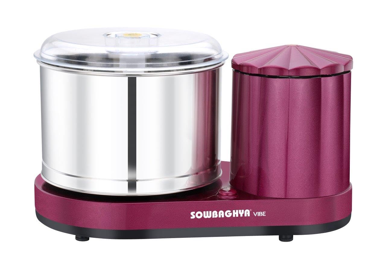 Sowbaghya Vibe 2Ltr Table Top Wet Grinder(Metallic Pink) | Heavy Duty Motor | Ideal for Your Kitchen | 2Ltr Wet Grinder for All Kinds of Batter for South Indian Dishes