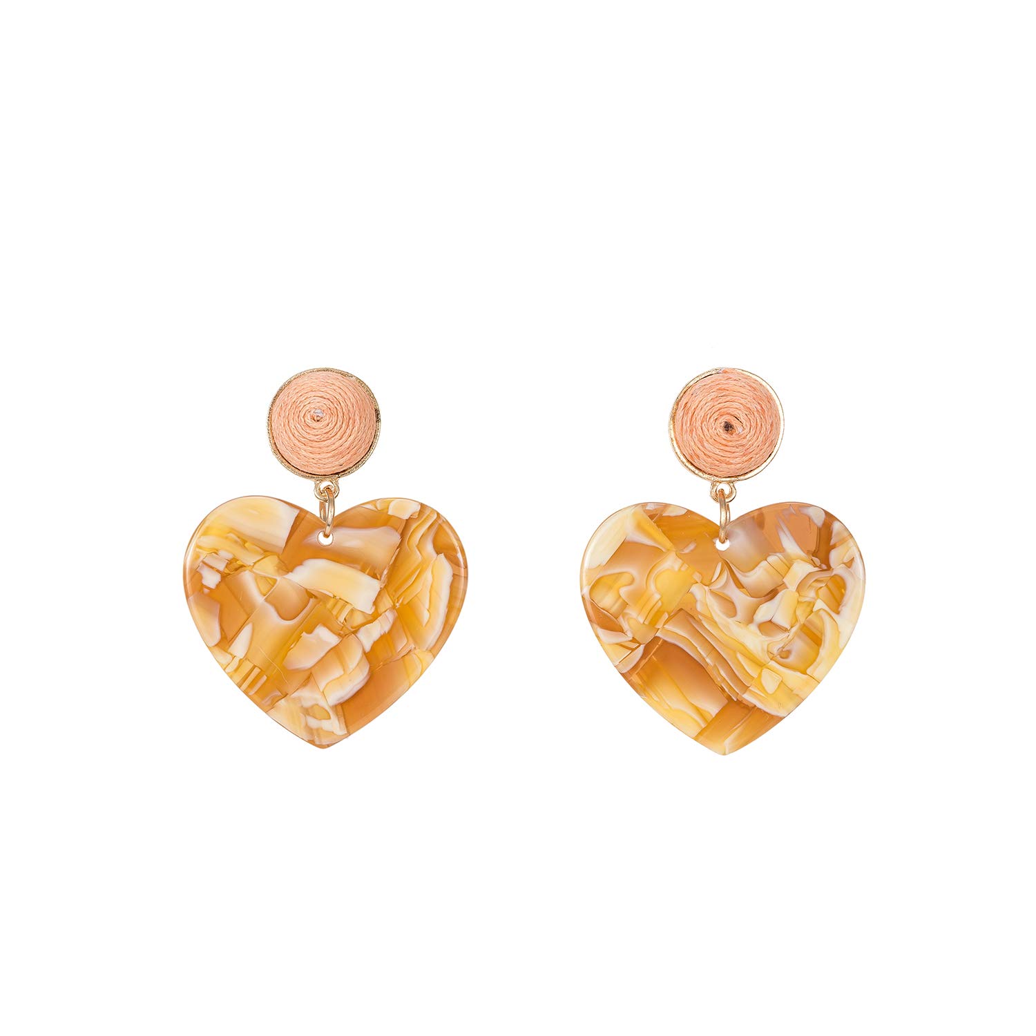 Statement Earrings for Women Simple Marble Love-Shape Drop Dangle Party Wedding Daily Club Holiday 1 Pair with gift box HLE104 Yellow