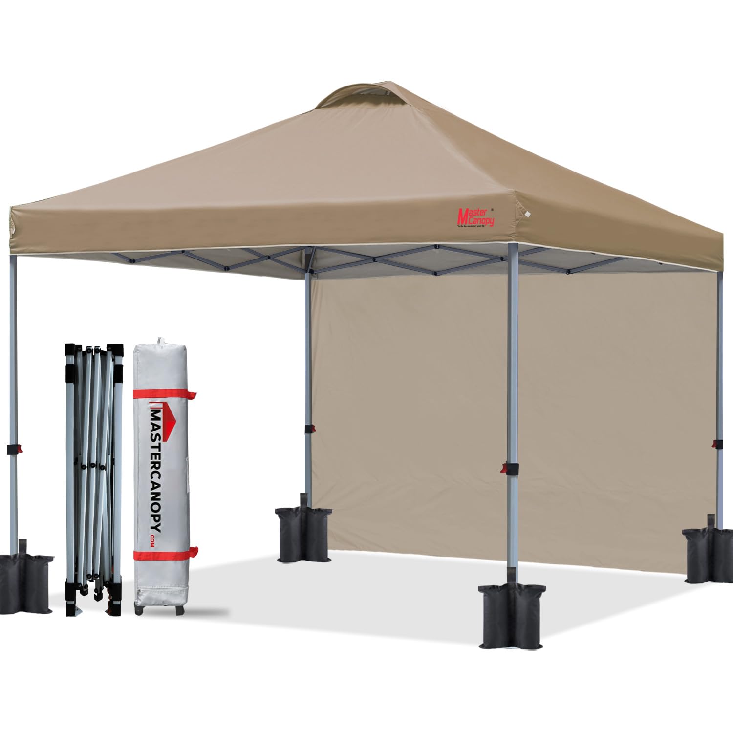 MASTERCANOPY Durable Pop-up Canopy Tent with 1 Sidewall (8'x8',Khaki)