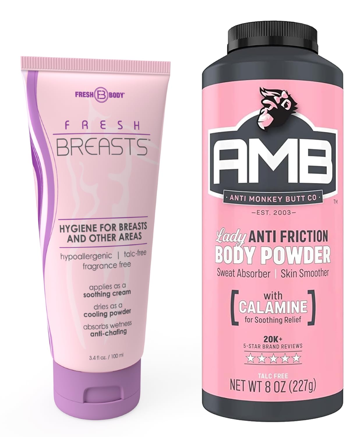 Fresh Body FB Ladies No Sweat Bundle: Fresh Breasts Lotion, 3.4oz - The Solution for Women and Lady Anti-Monkey Butt Body Powder, 8oz