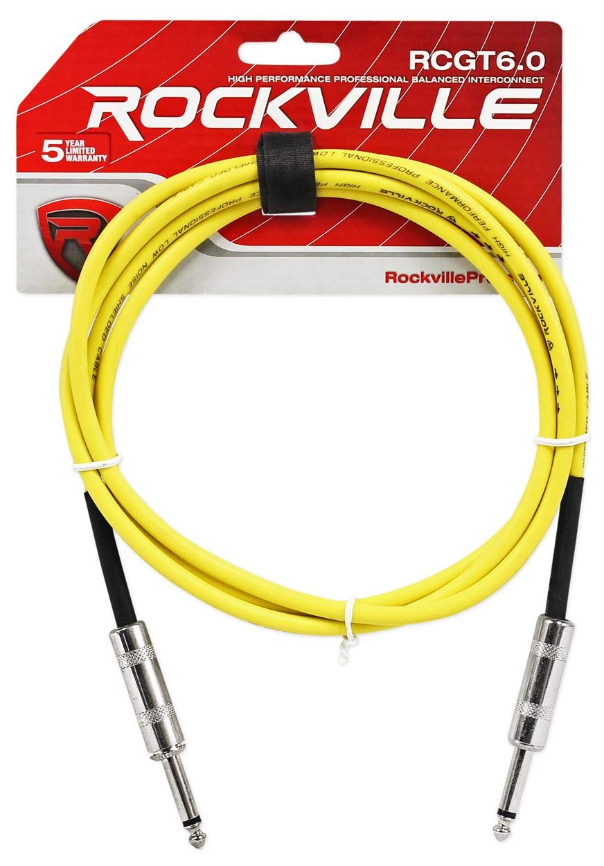 Rockville RCGT6.0Y 6' 1/4'' TS to 1/4'' TS Instrument Cable-Yellow 100% Copper