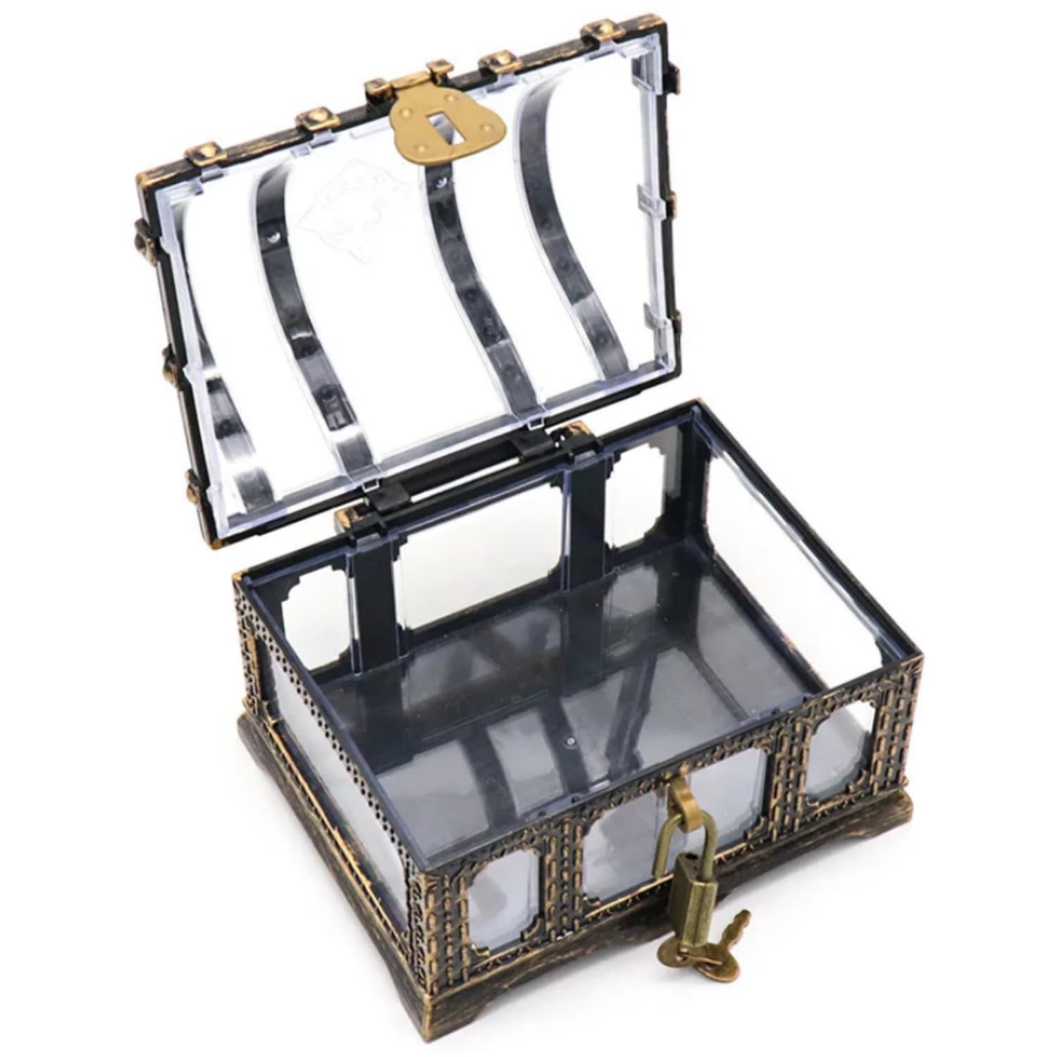 SKEIDO Pirate Treasure Case with Lock Transparent Pirate Jewelry Chest Gemstone Crystal Storage Box Rhinestone Container Toys (Clear)