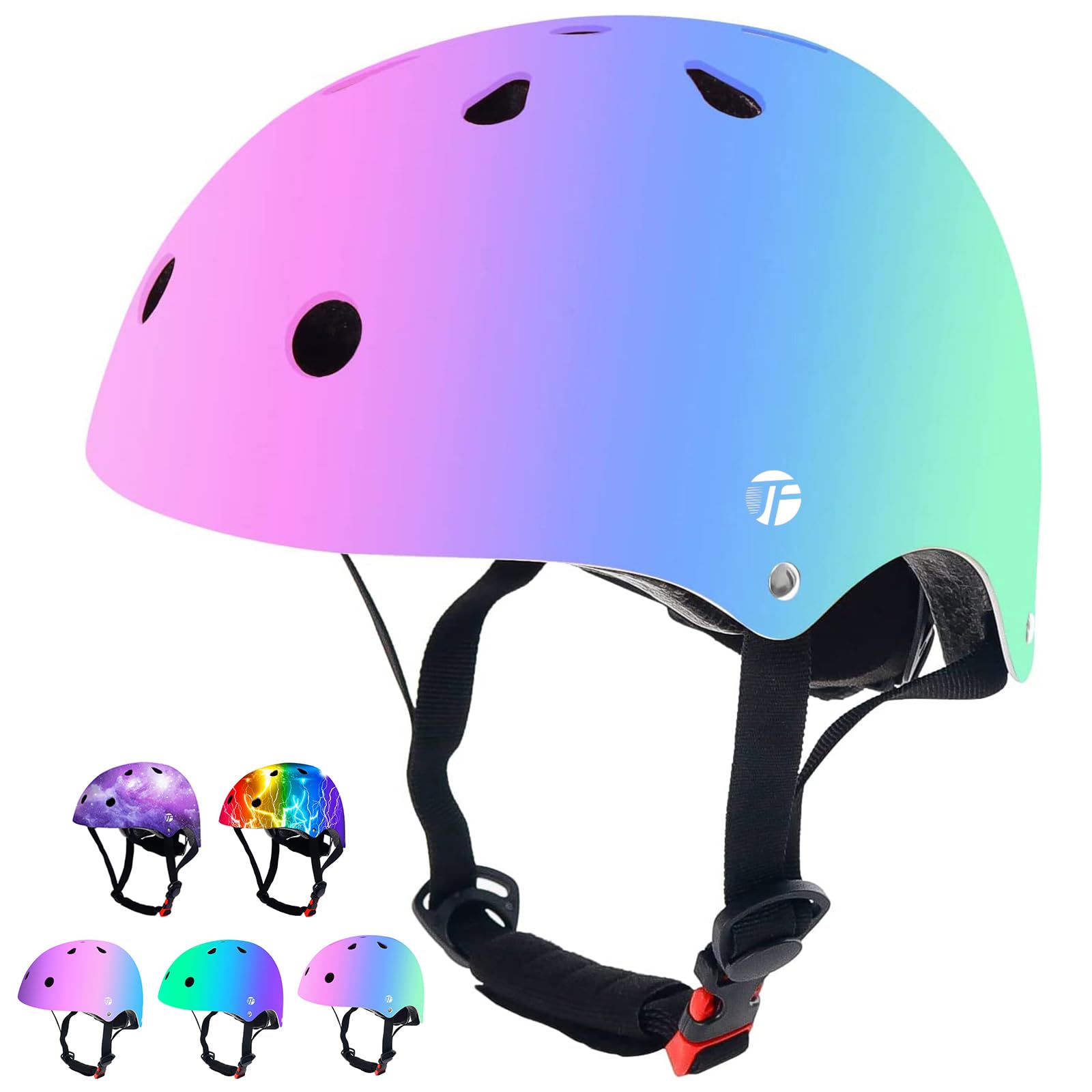 JeeFreeAdjustable Gradient Color Skateboard Helmet for 3-5-8-14+Ages【Toddler Kids Youth Adult】 Girls Boys Woman.Bike Helmet for Multi-Sports Cycling Bicycle Scooter Inline Roller Skate Rollerblading