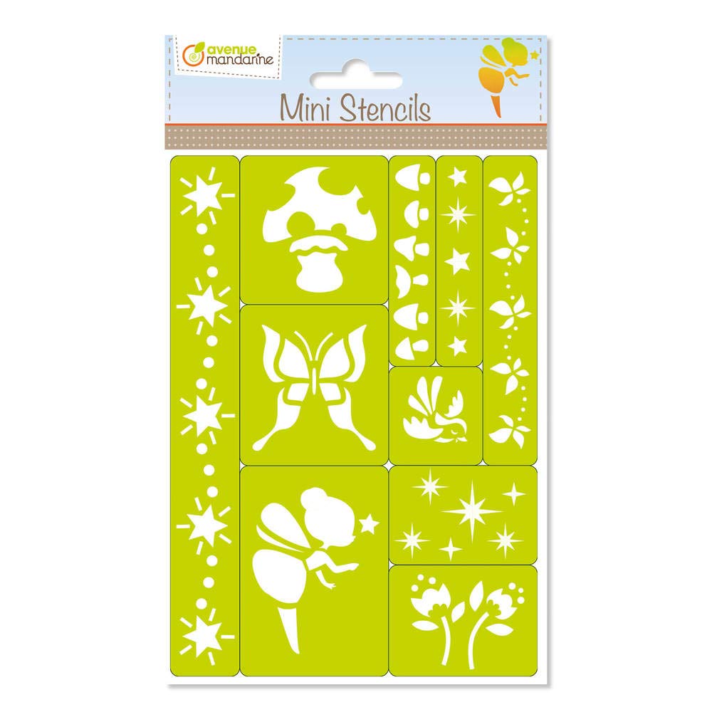 Avenue Mandarine - Ref 42832O - Mini Stencils Set - Fairy Designs - 10 Mini-Detachable Stencils, Translucent for Easy Placement, Compatible with Felt Tips, Pencils, Paint & More