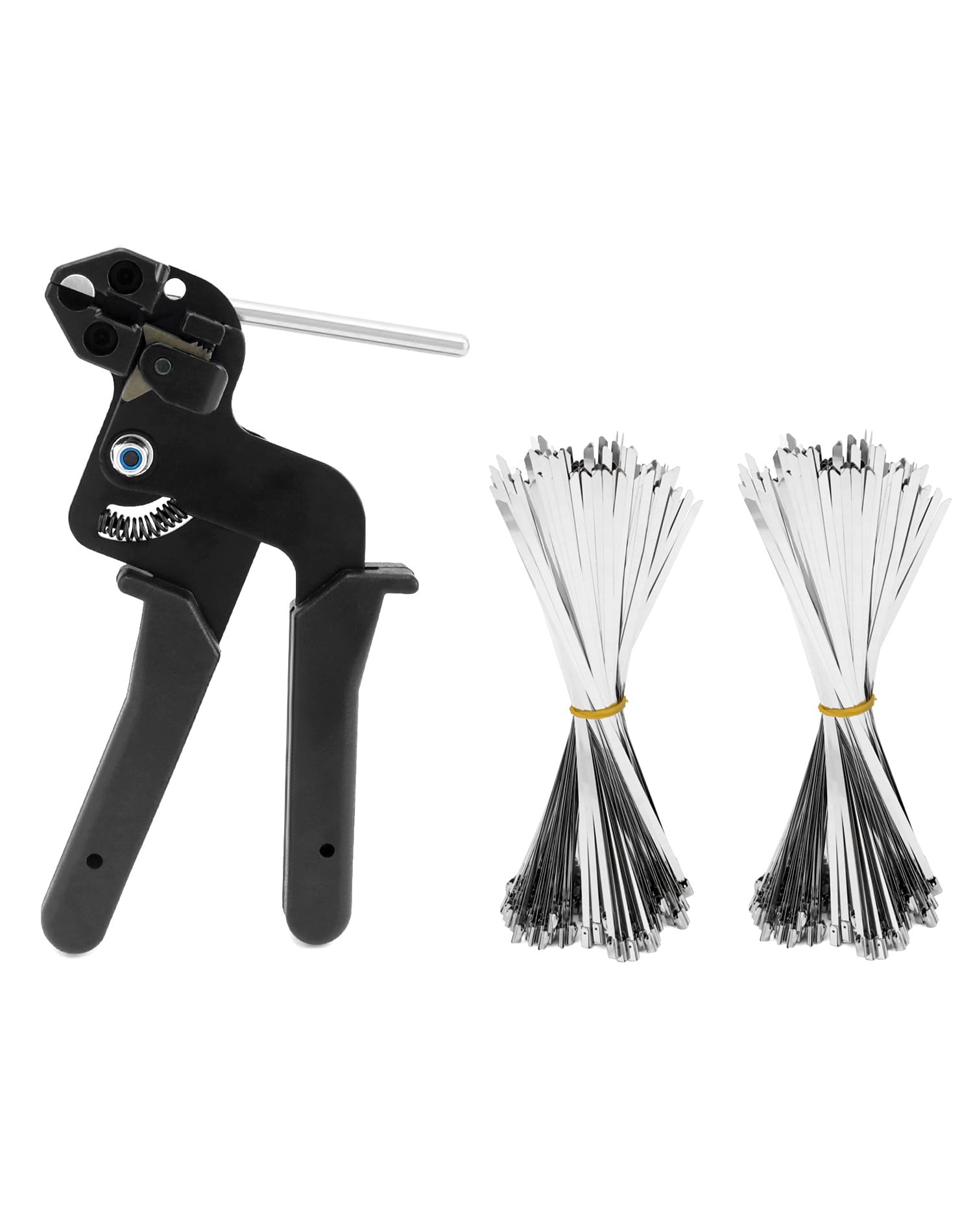 QWORK Cable Tie Gun, Stainless Steel Cable Tie Tool Metal Zip Tie Tightener, with 200Pcs 4.6 * 250mm Stainless Steel Cable Ties, Zip Tie Tool