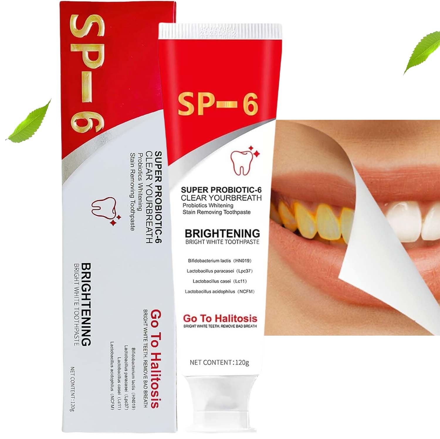 SP-6 Ultra Whitening Toothpaste, for Brightening and Deep Cleaning Oral Care with Probiotics - Bright White Smile