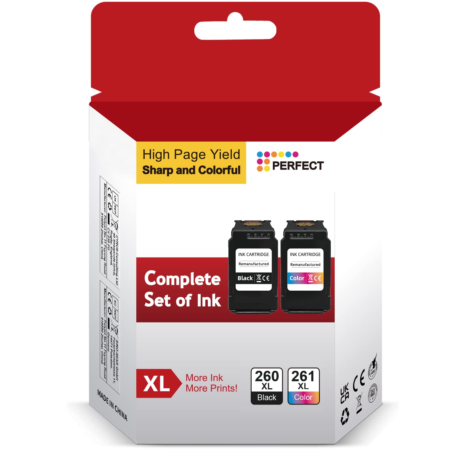 260XL 261XL Black Color Combo Pack Ink,for Canon 260 and 261 Ink Cartridges,for PG-260 CL-261,for Canon PG-260XL CL-261XL 260 261 for Pixma TS6420 TS5320 TR7022 TR7020 TS5300 Printer(1 Black,1 Color)