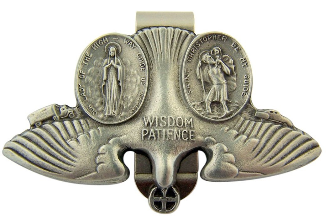 WJHPewter Saint Christopher and Our Lady of The Highway Holy Spirit Dove Visor Clip, 3 Inch