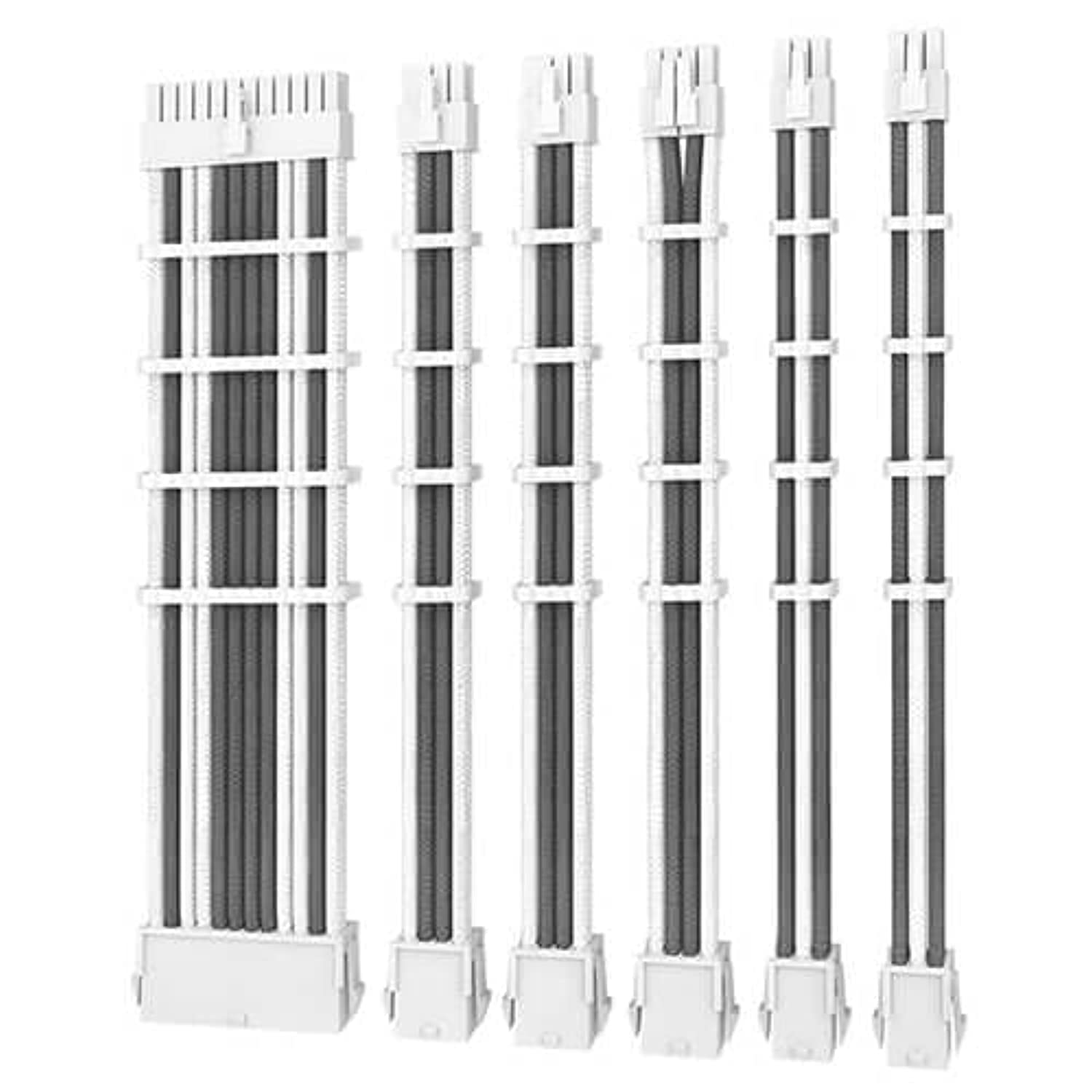 Antec psu cables, sleeved cable extension kit /24pin atx /4+4pin eps /8-pin pci-e /6pin pci-e psu extension cable kit 30cm length with combs, white connector, white & gray