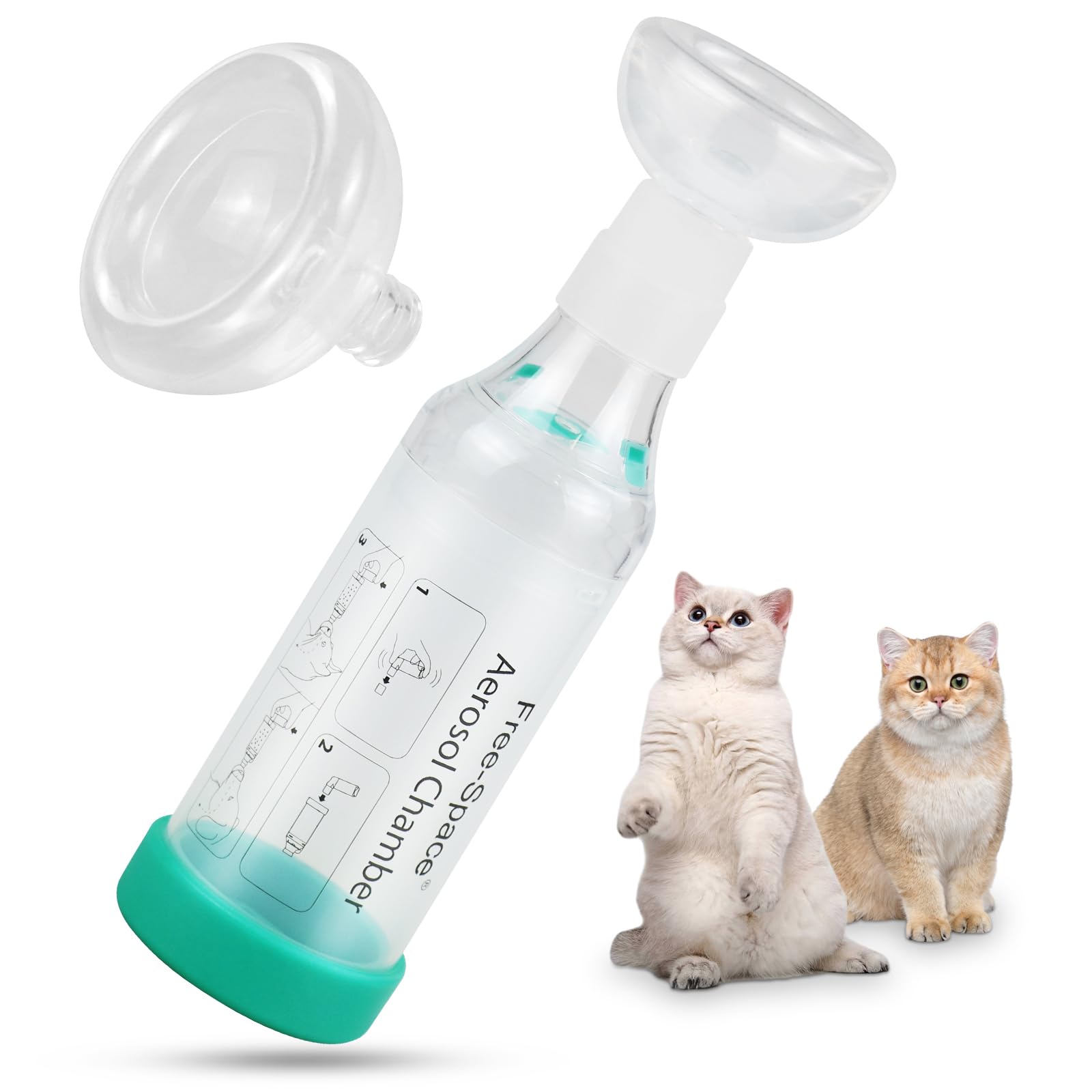 Cat Handheld Inhaler Spacer with 2 Masks Helps with Breathing & Delivering Medication Fits