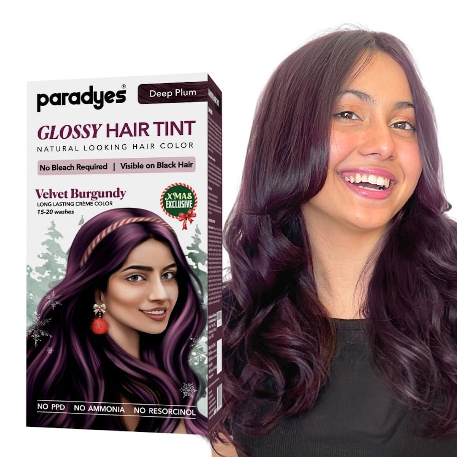 Paradyes No Bleach Velvet Burgundy Glossy Hair Tint, Ammonia-Free Formula for Natural Black Hair, Visible on Natural Black Hair, Includes Anti-Fade Conditioner for Long-Lasting Shine