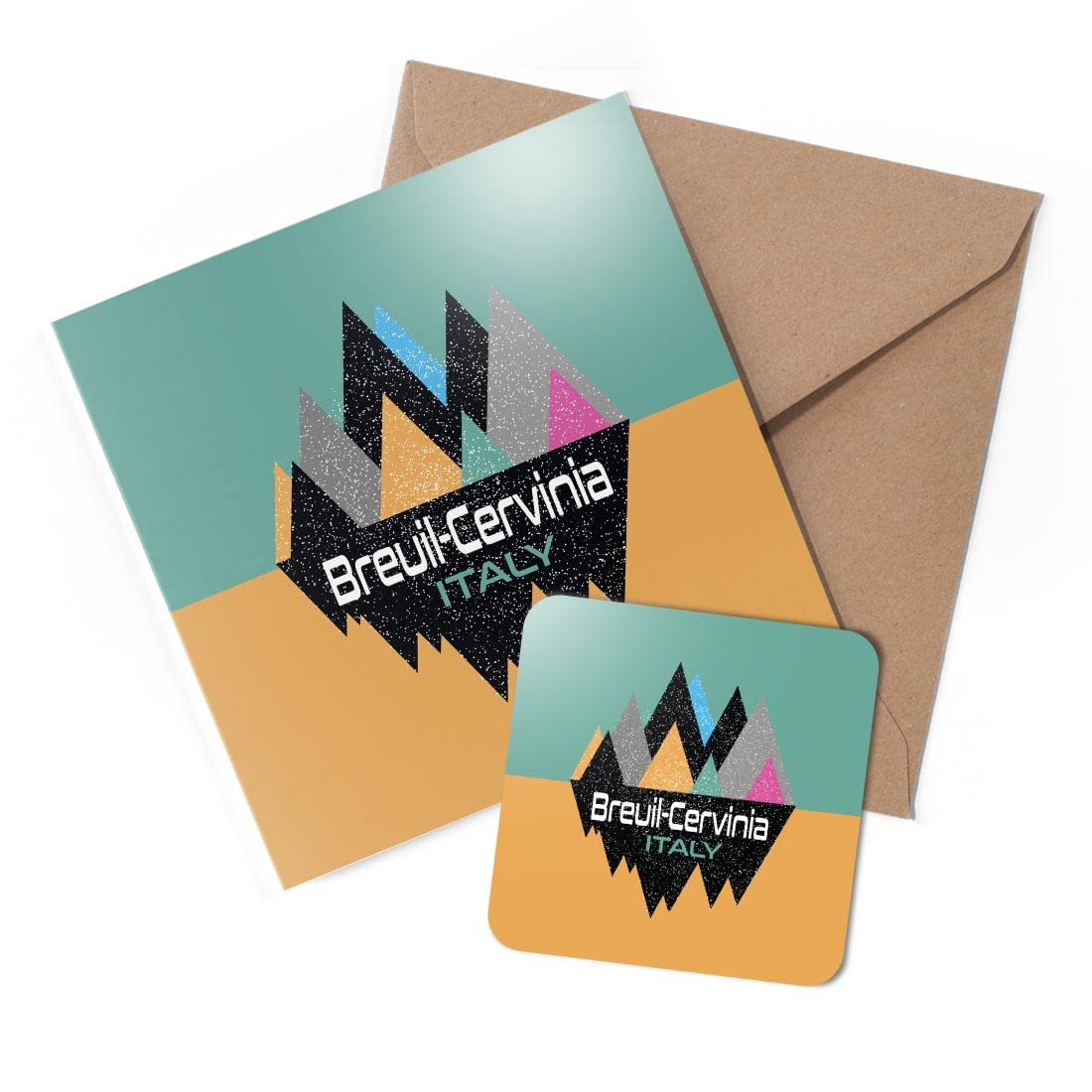 1 x Greeting Card & Coaster Set - Breuil Cervini Italy Ski Abstract World - Birthday Thank You Friend Lover Fan Mum Dad Kids #58922