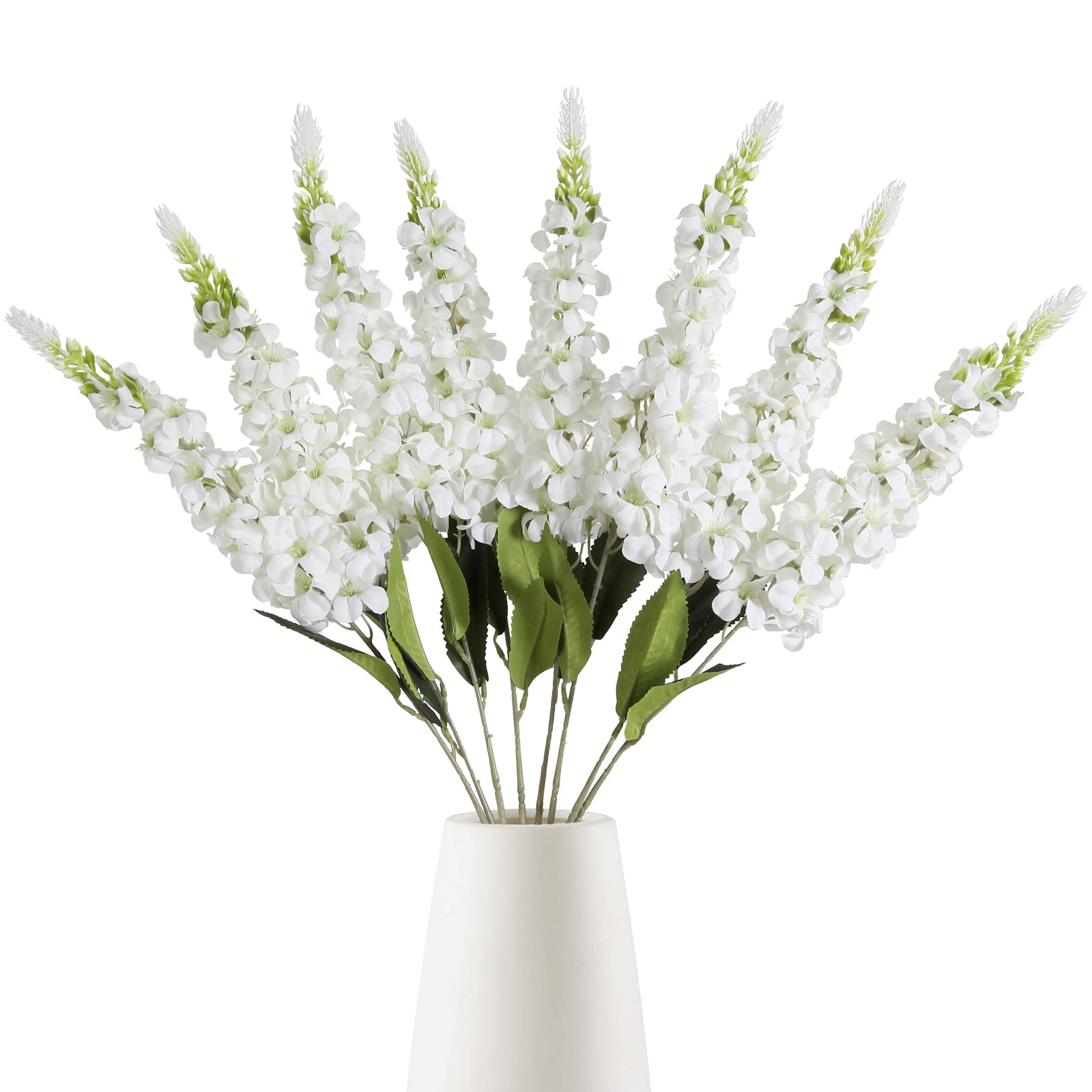 IPOPU 8PCS White Snapdragon Artificial Flowers Delphinium Artificial Silk Flowers Long Stem Hyacinth Fake Flowers for Wedding Home Outdoor Party Floral Arrangement Centerpiece Table Decoration (White)