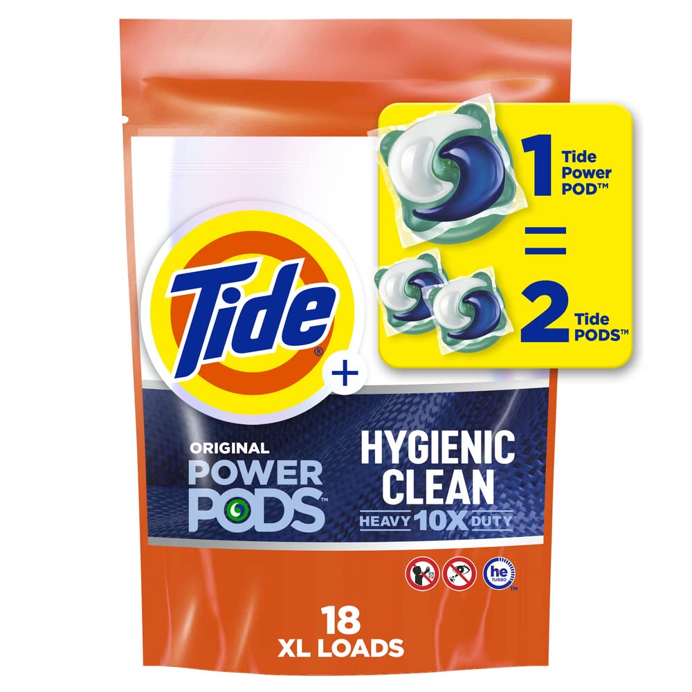 Tide Hygienic Clean Heavy 10x Duty Power PODS Laundry Detergent Pacs Original 18 count For Visible and Invisible Dirt